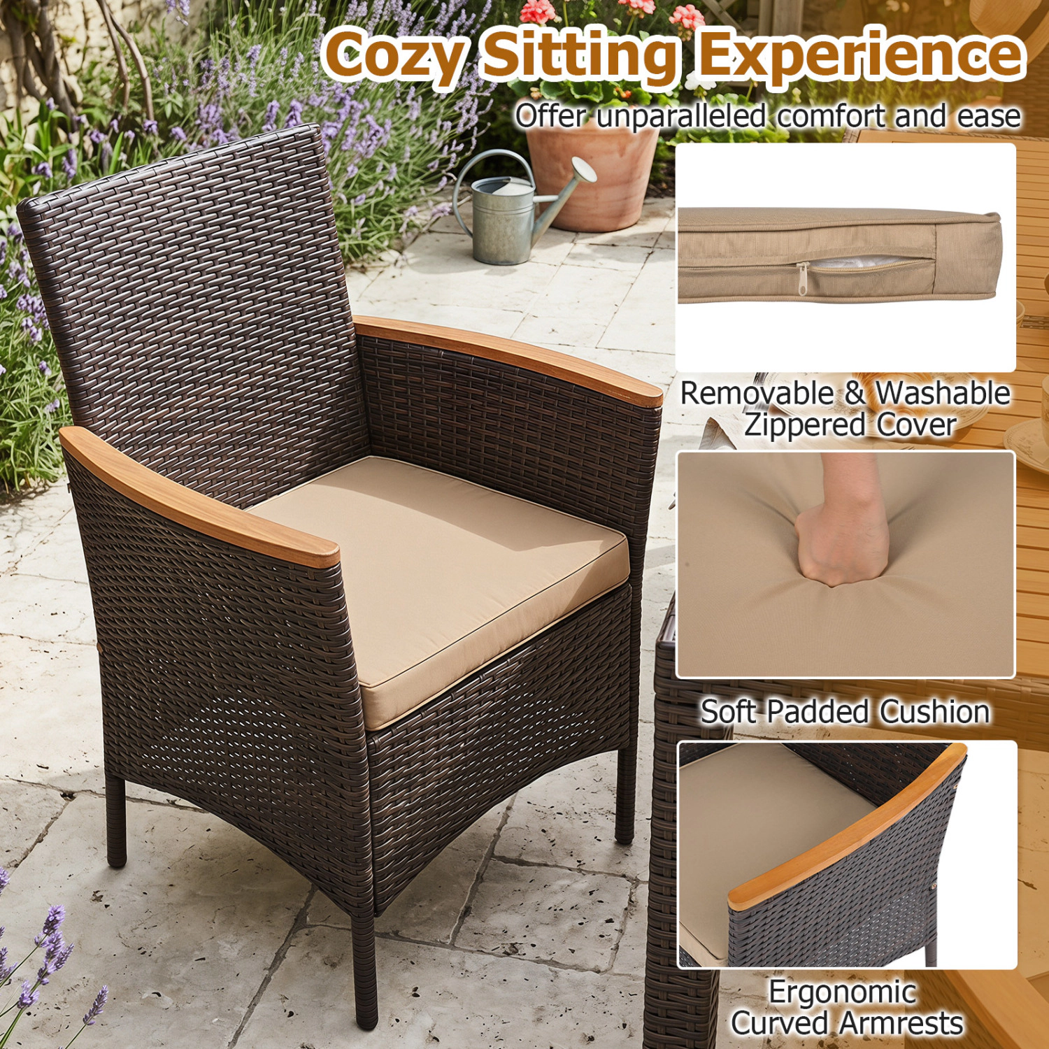 Hivvago 7-Piece Patio Dining Set With Wood Tabletop And Padded Cushion For Backyard