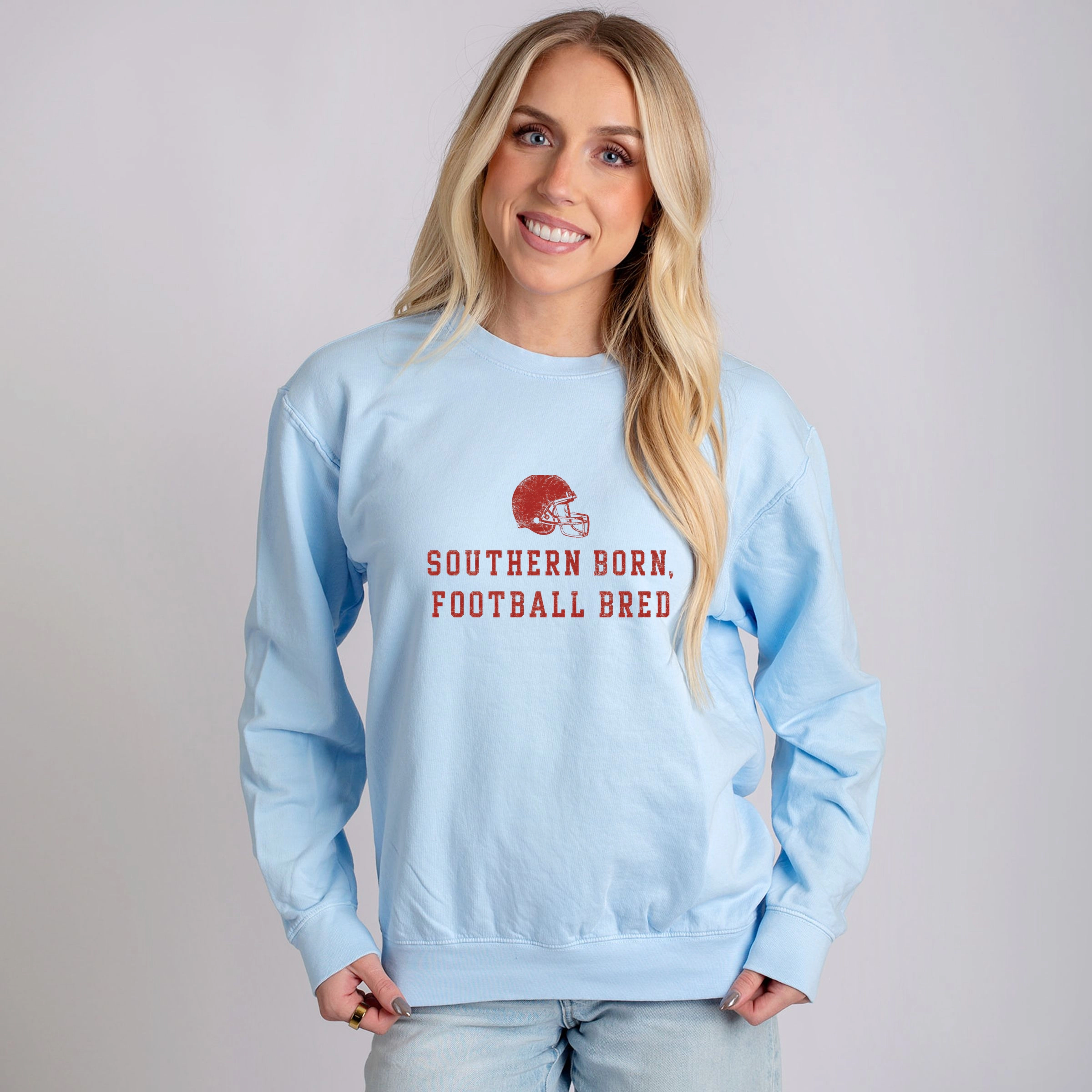 Simply Sage Market - Women's Lightweight Garment Dyed Sweatshirt Southern Born Football Bred