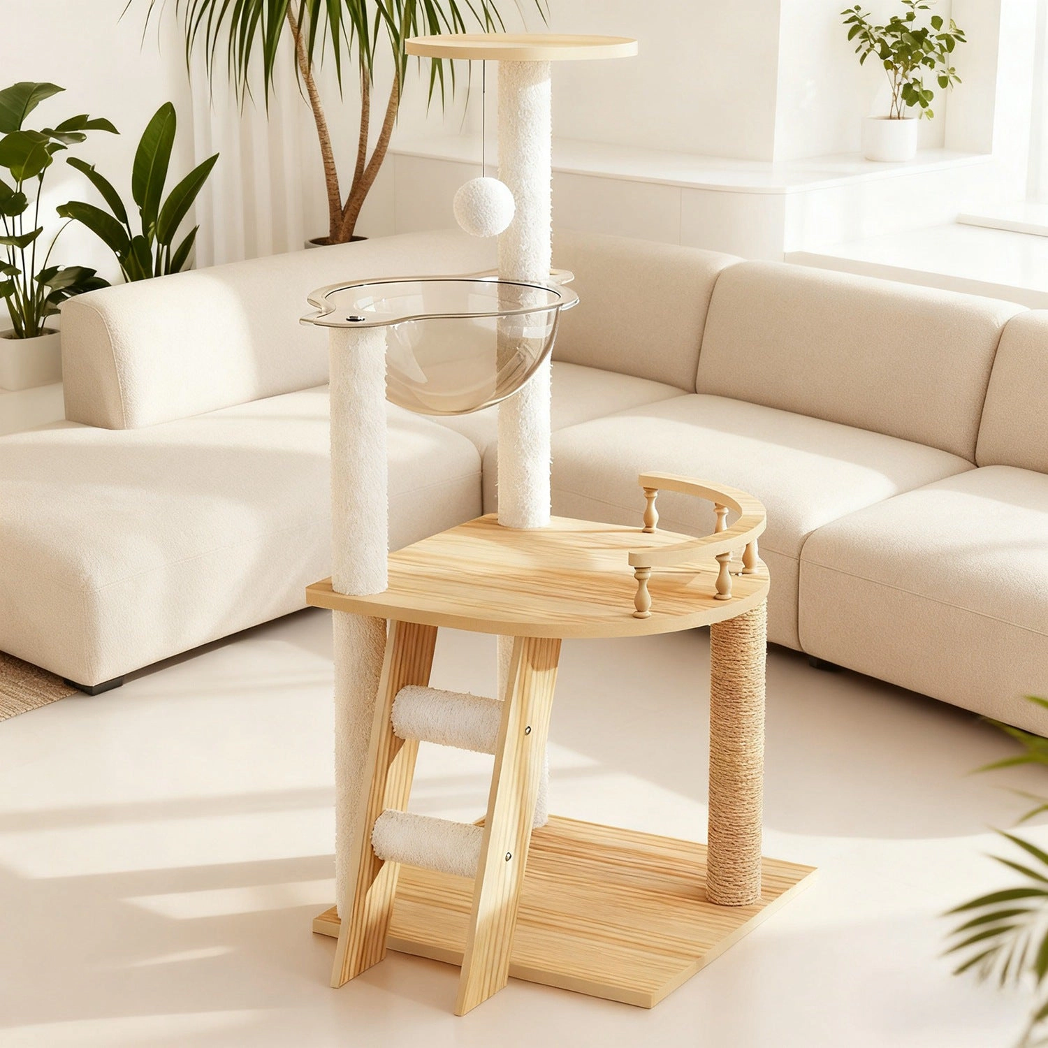 GBruno Multi-Level Wooden Cat Tree With Acrylic Hammock