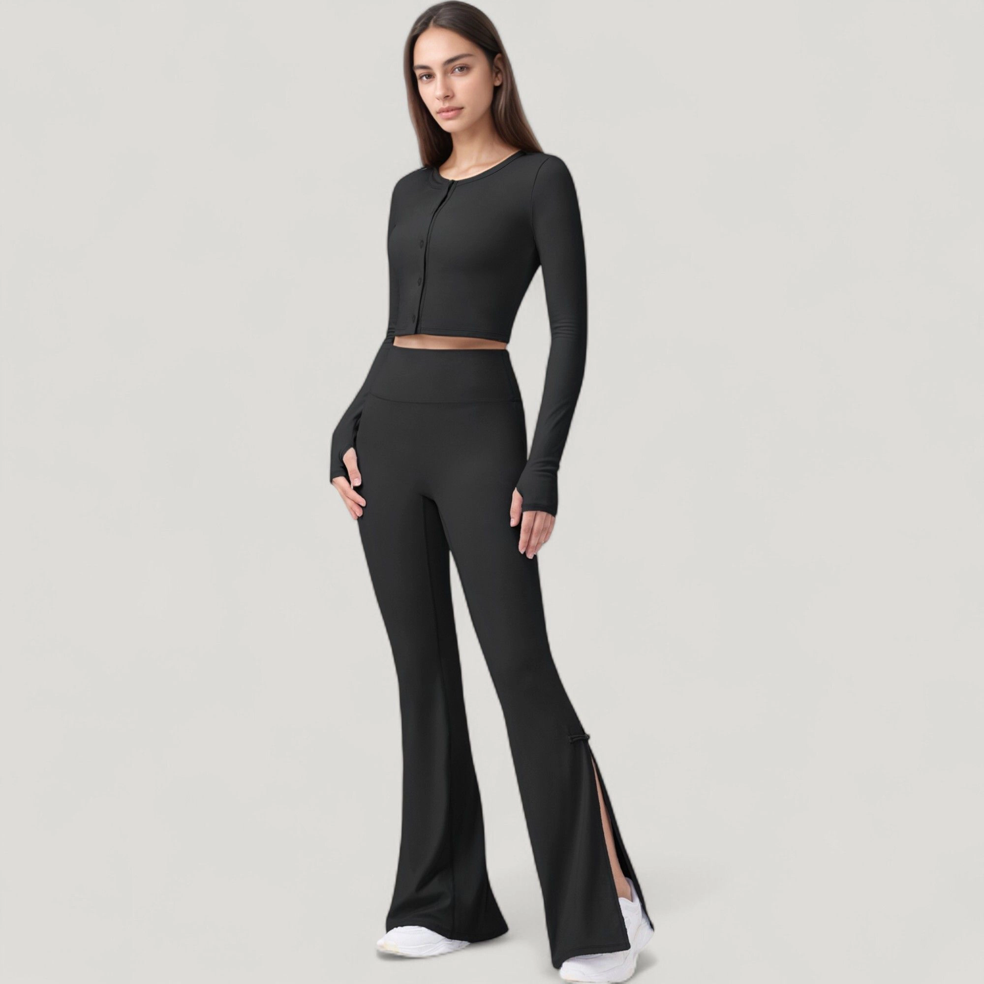 Anna-Kaci Women's Long Sleeve Cropped Button Front Top with Fitted Stretch Design