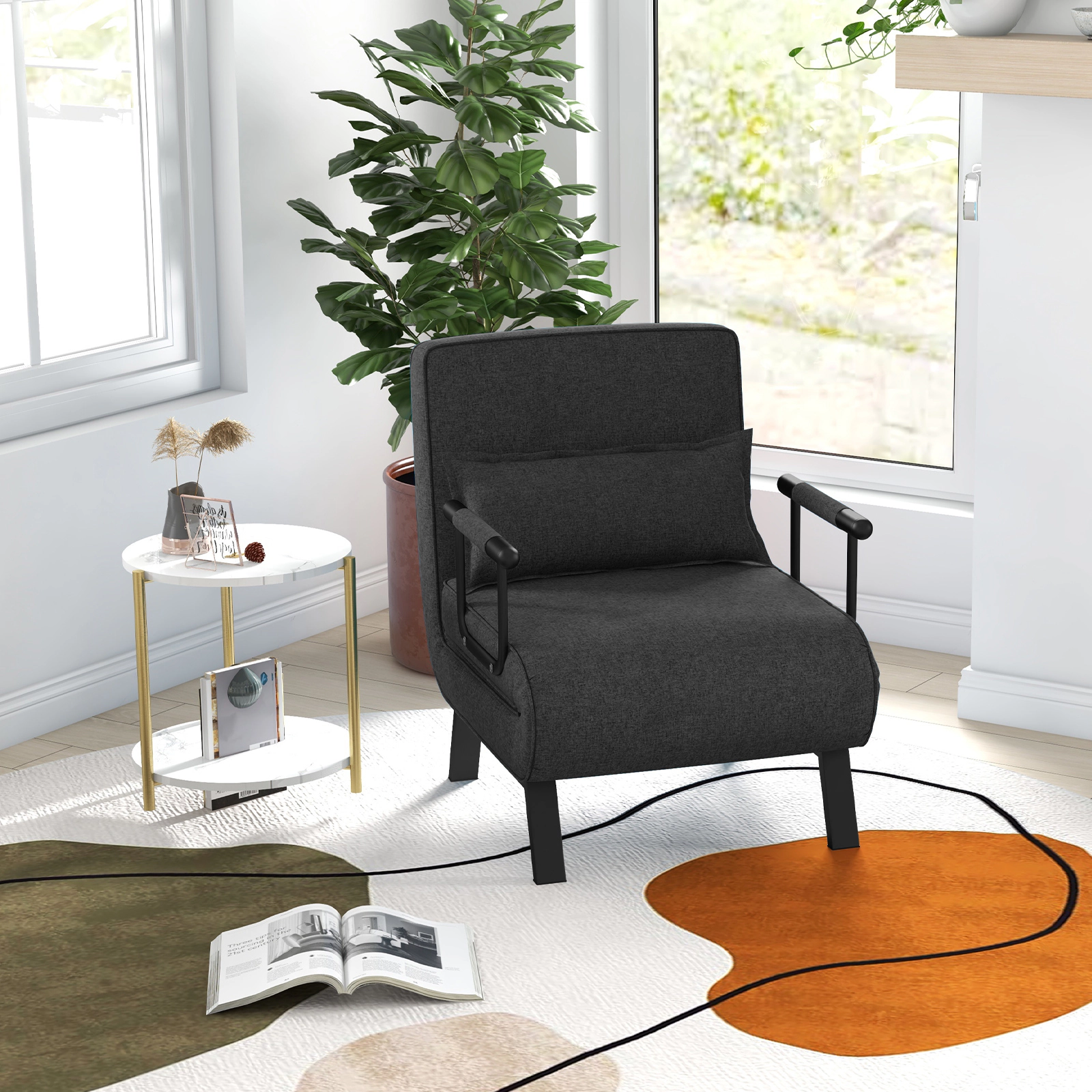 Hivvago 6 Position Adjustable Sleeper Sofa Chair with Cushion Convertible Armchair Lounger and Bed