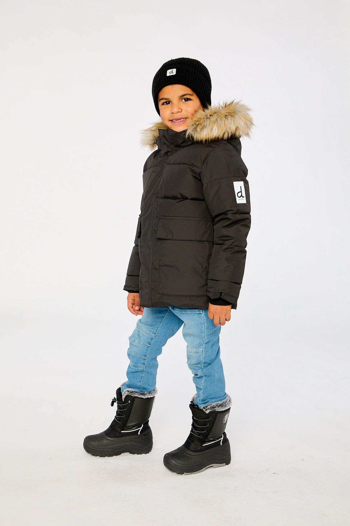 Deux par Unisex Winter Jacket with Faux-Fur Hood