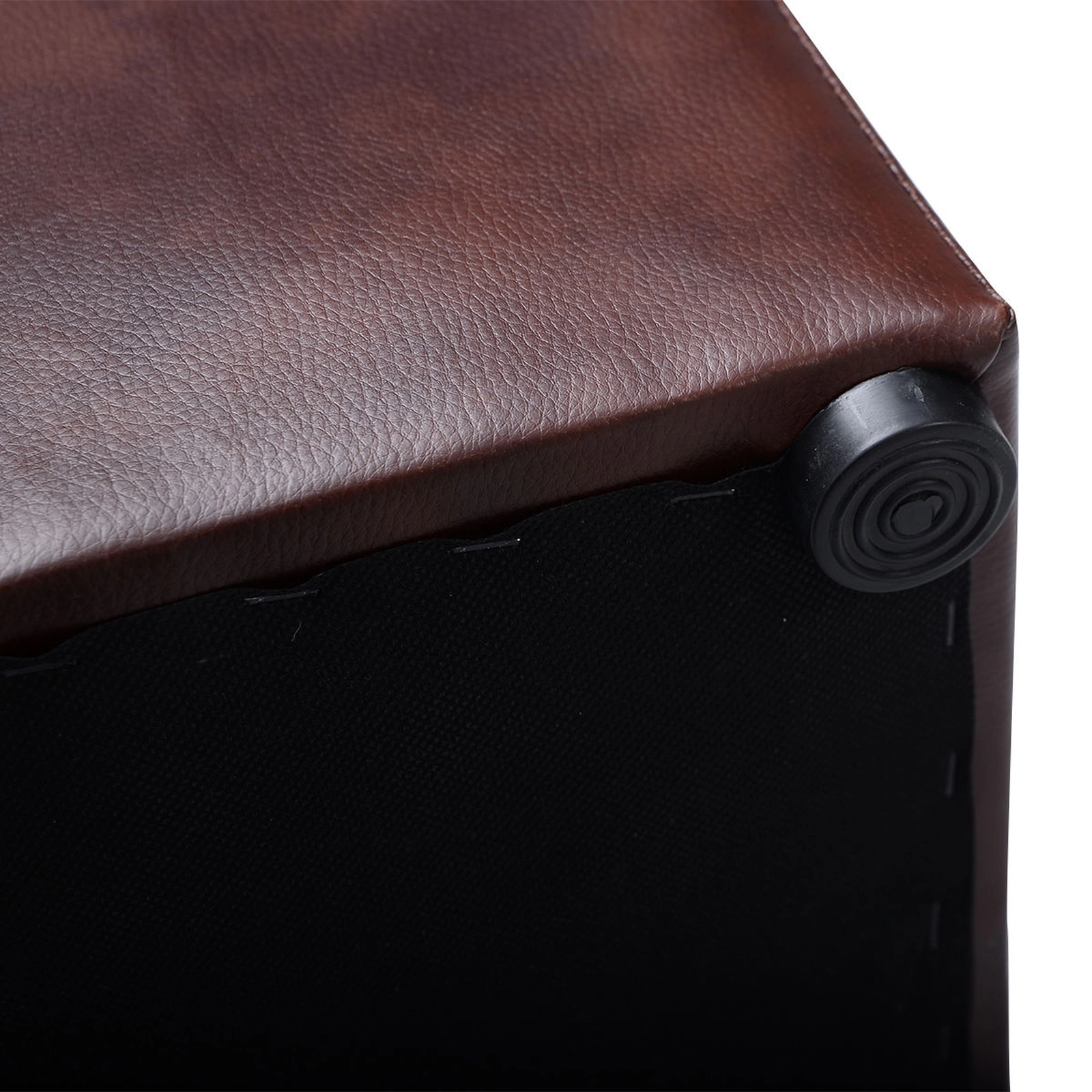 SUGIFT Brown Faux Leather Lounge Footstool Storage Box 16-in Cube Ottoman Pouffe