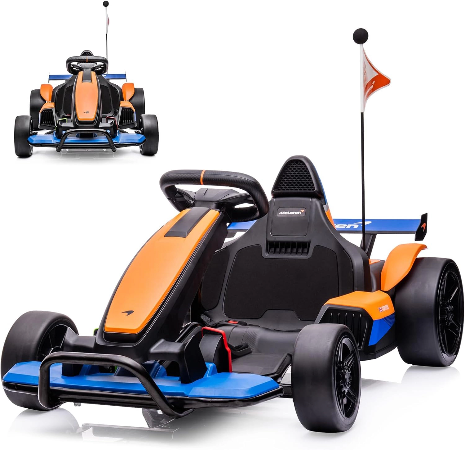 24V McLaren Licensed Kids Electric Go Kart, Drift Racing Go-Kart w/Drift Race Pedal, 2 Speeds, LED, Music, 400W Motor