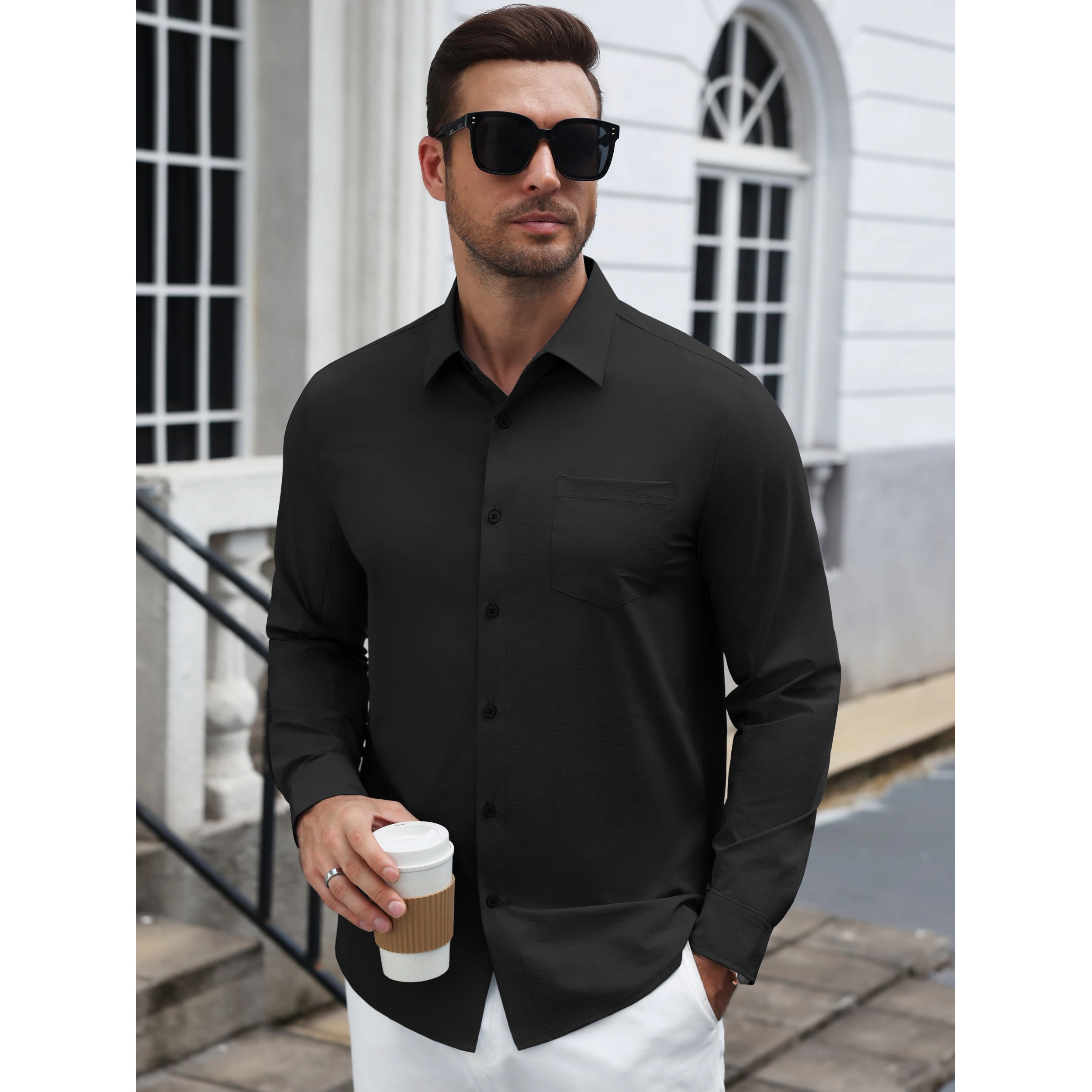 COOFANDY Men's Long Sleeve Button Down Textured Dress Shirt