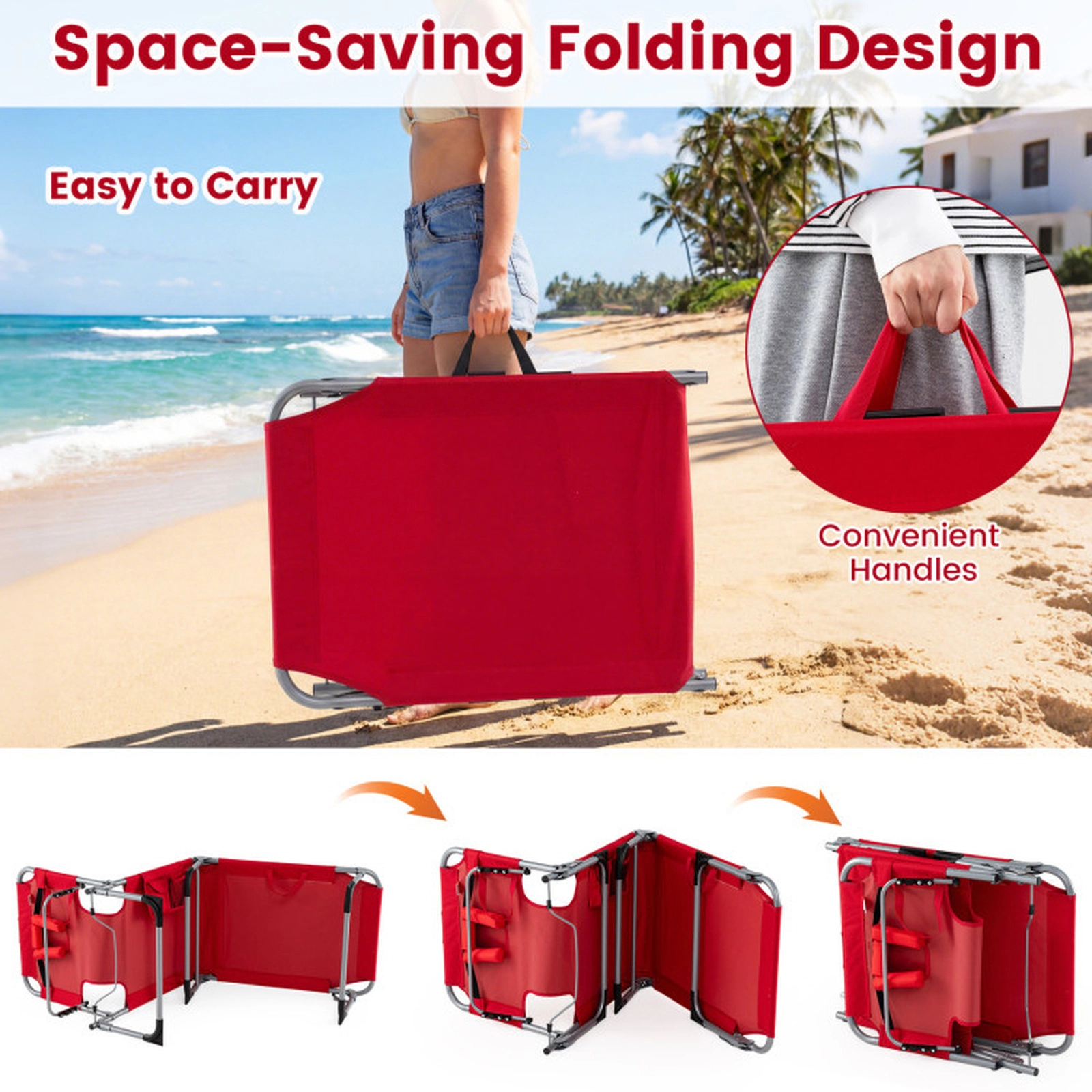 SUGIFT Adjustable Folding Tanning Chair with Face and Arm Holes 330-Lb Capacity 76-in Frame Oxford Cloth with Pillow