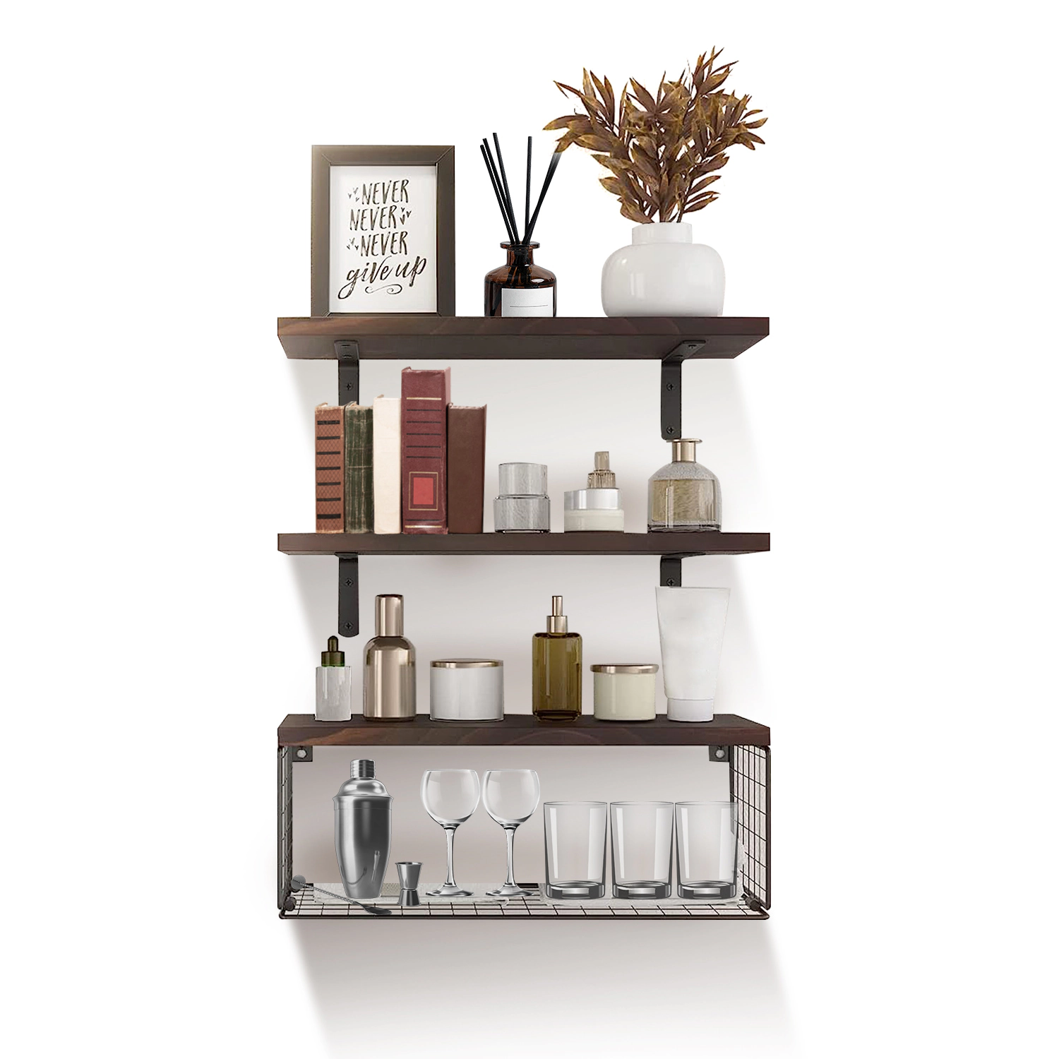 NEW Home Unisex 2-in-1 Wooden Floating Shelves