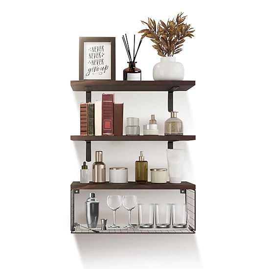 GBruno 2-in-1 Wooden Floating Shelves
