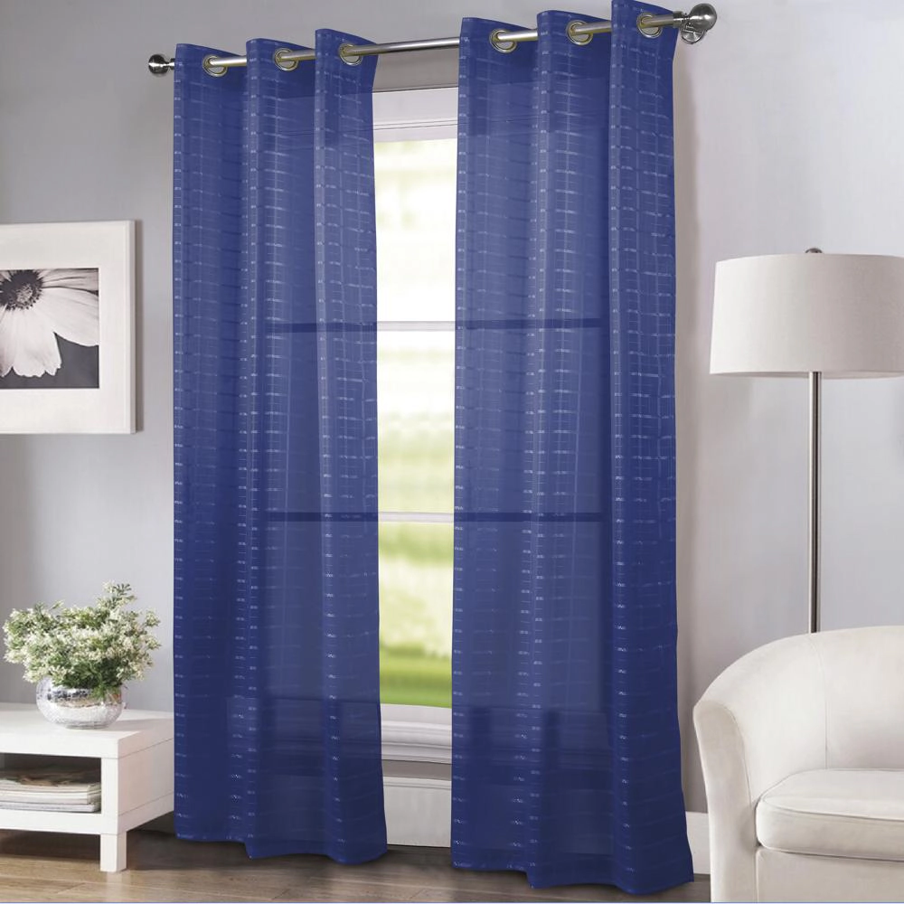 RT Designers Collection Wanda Box Voile Light Filtering One Grommet Curtain Panel 54" x 90" Navy