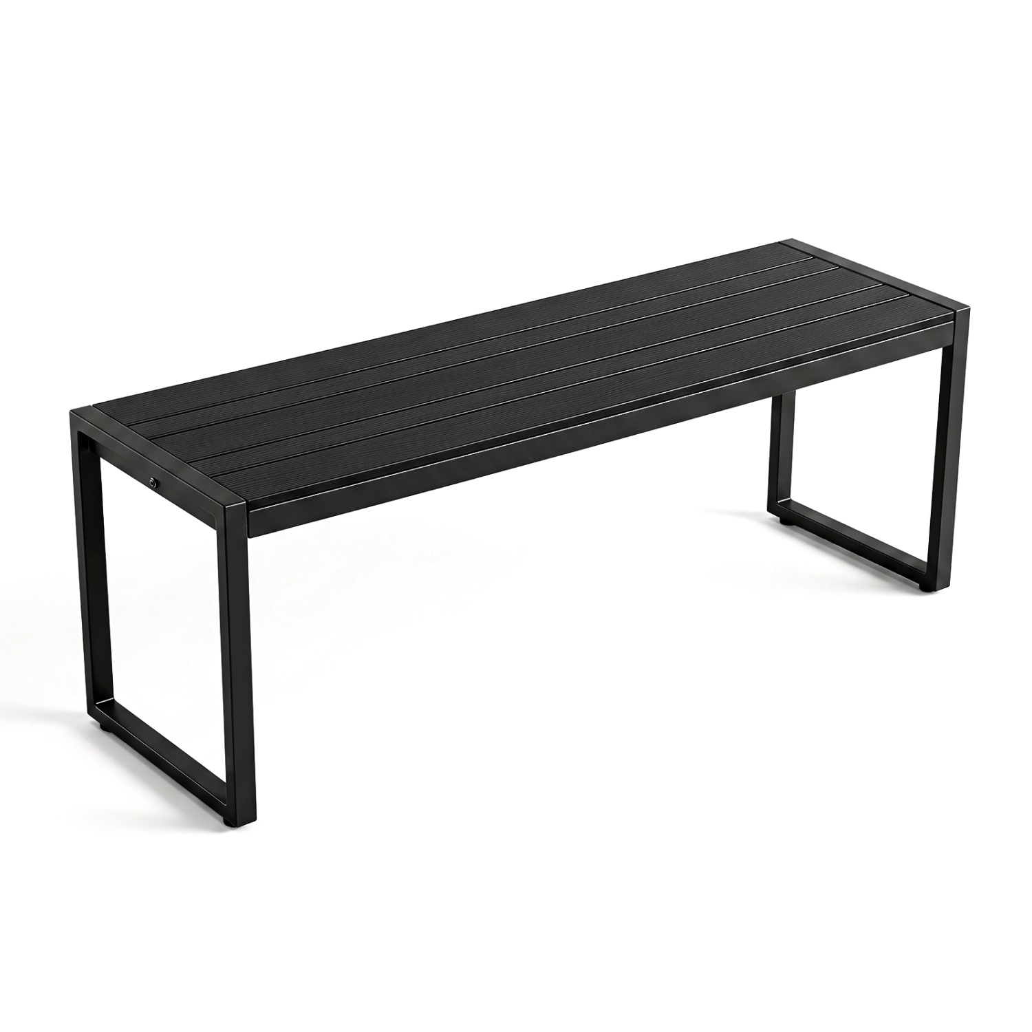 LJG 48" Outdoor Bench with Wood-Plastic Composite and Metal Frame Slatted Sea for Garden