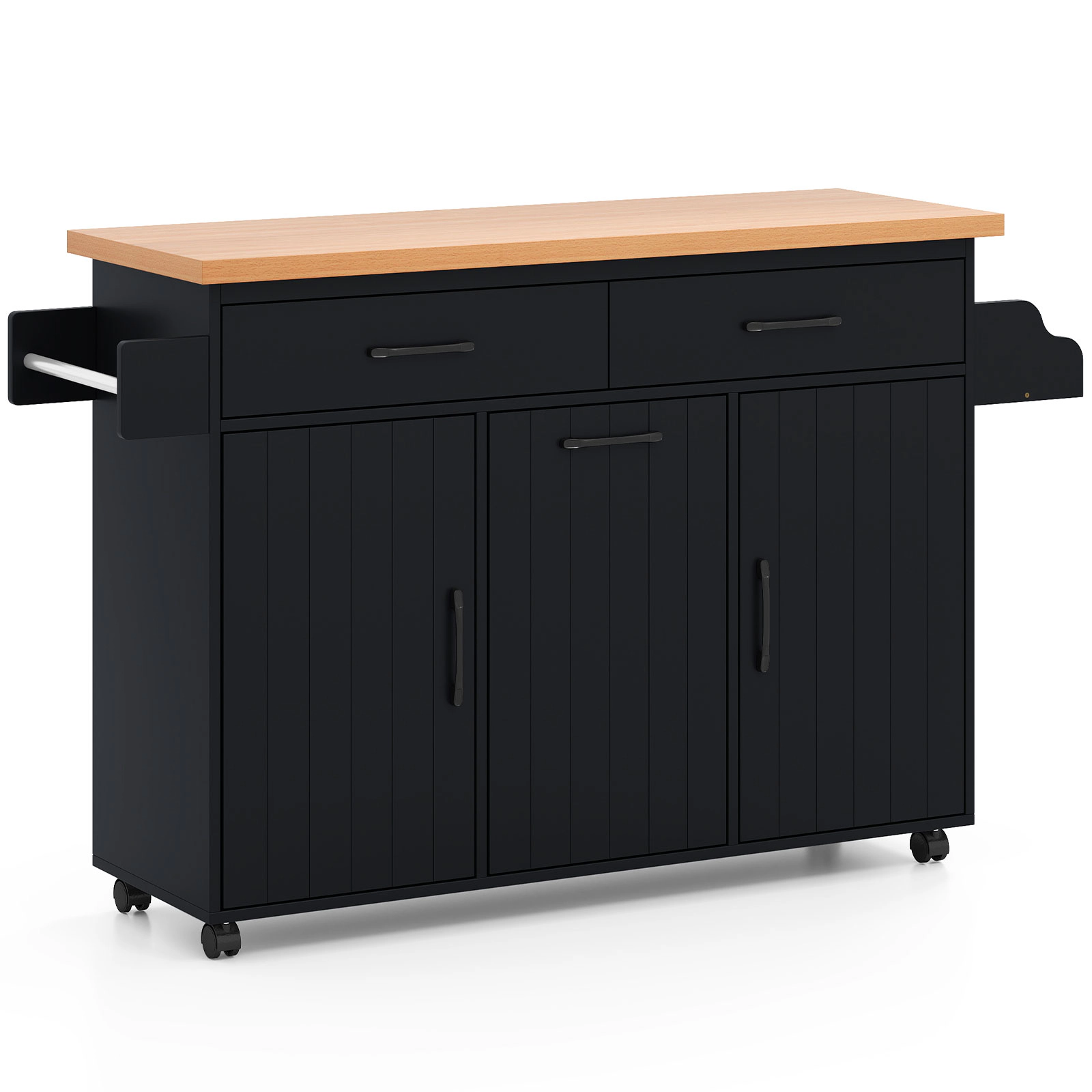 SUGIFT Rolling Kitchen Island Cart with Trash Can Storage Spice Rack Towel Bar and Drawers for Prep