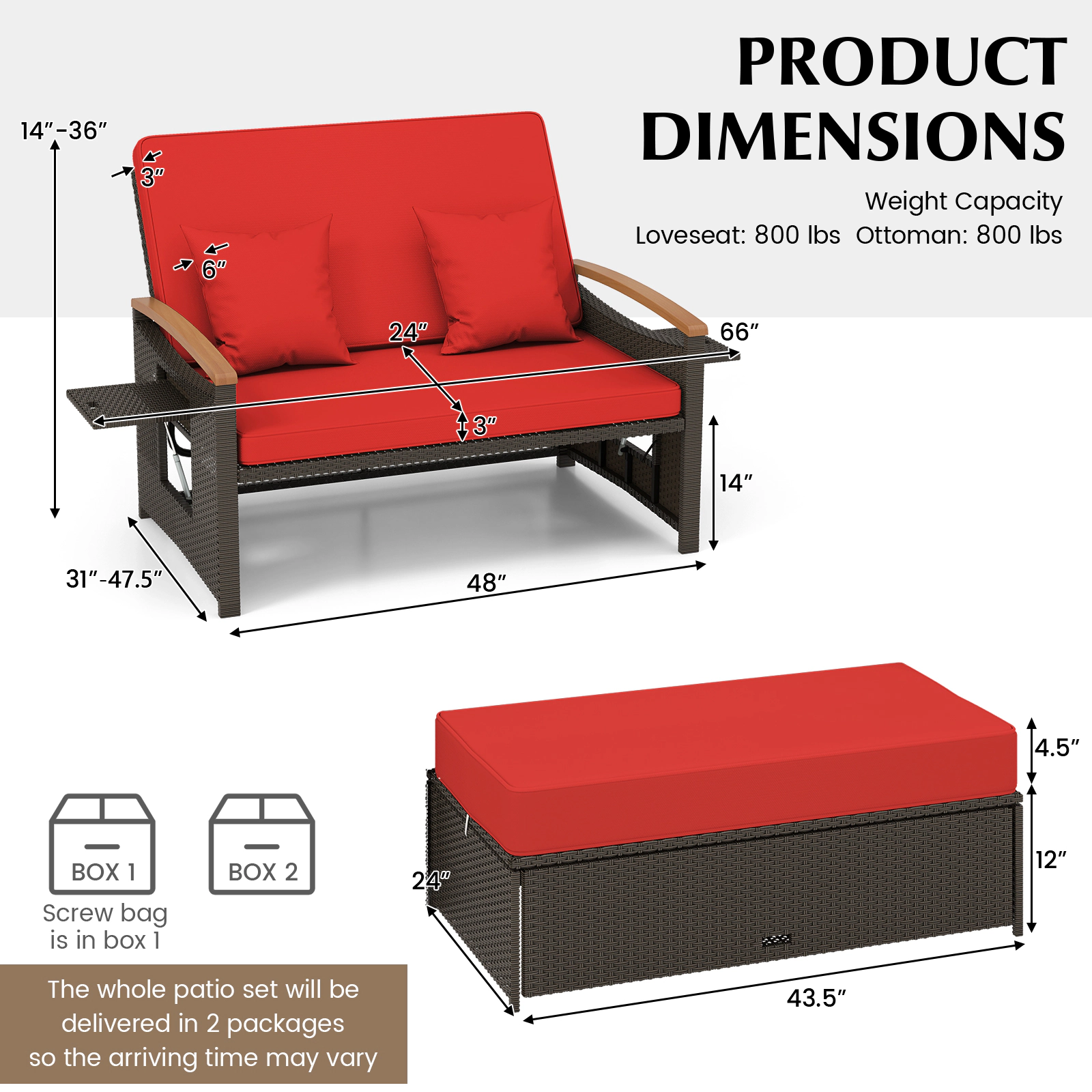 SUGIFT Folding Backrest Panels Storage Ottoman and Throw Pillows Outdoor Wicker Daybed