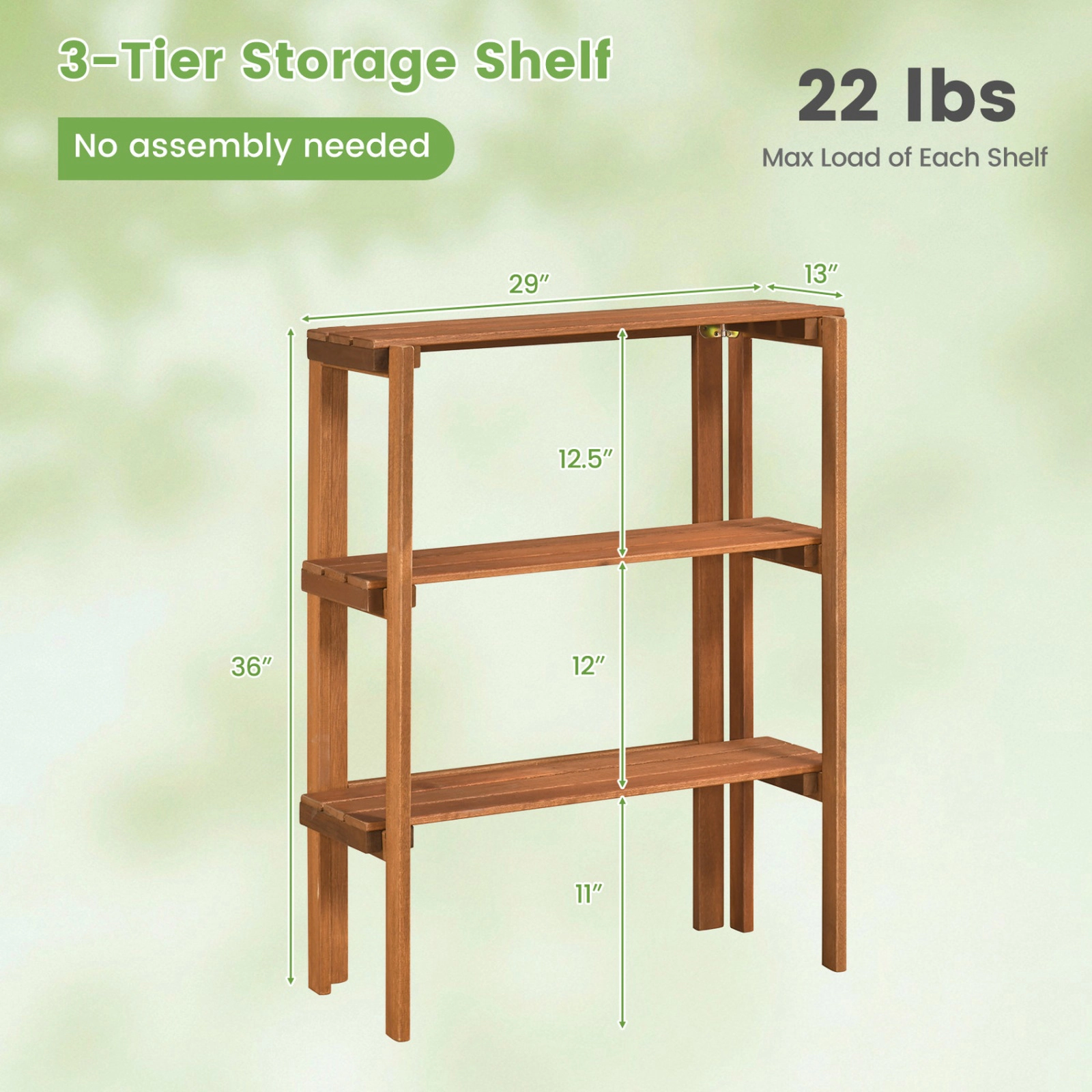 SUGIFT Natural 3-Tier 36-in Folding Wooden Slatted Storage Shelf Plant Stand and Shoe Rack for Entryway