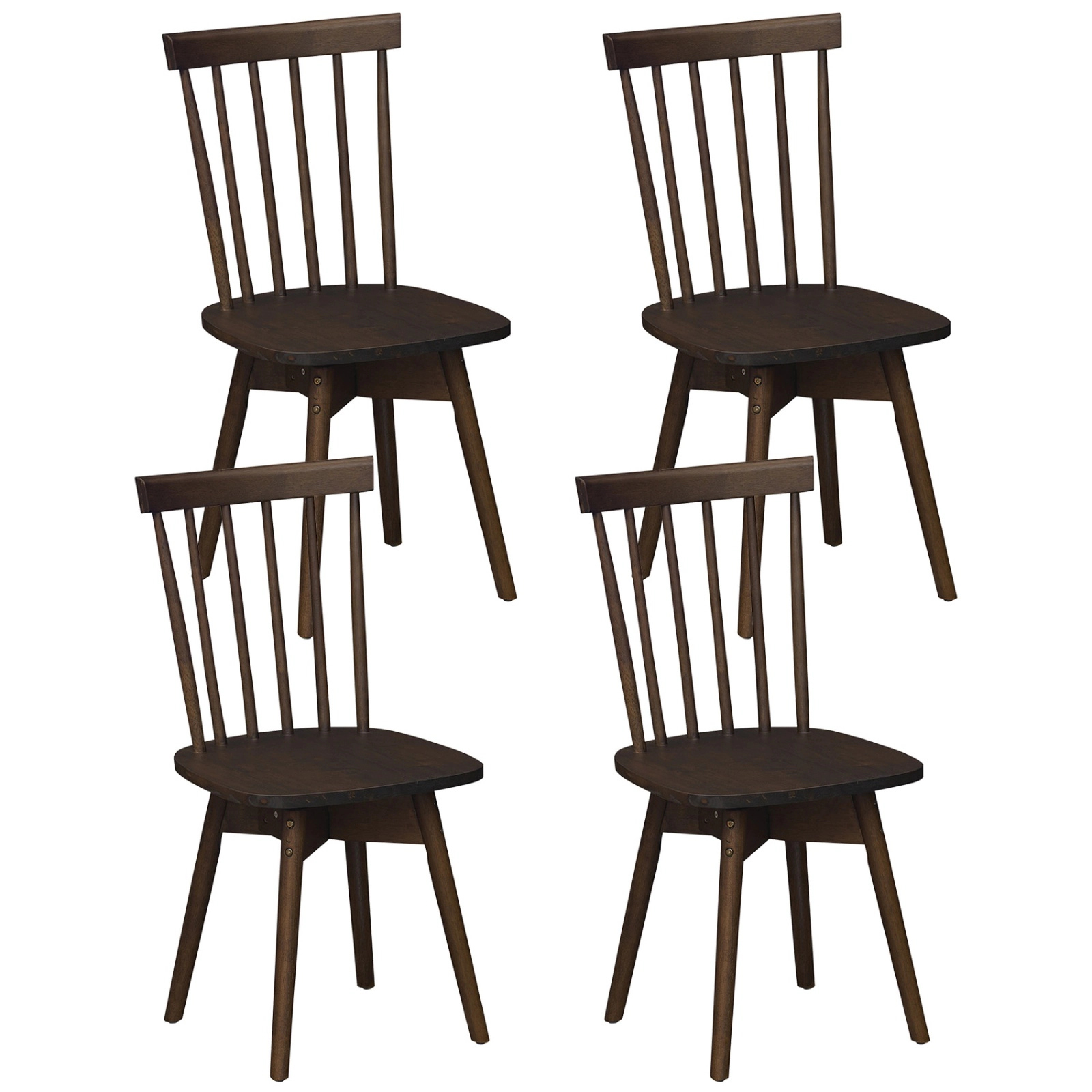 SUGIFT Set of 4 Walnut Windsor Dining Chairs with 360-Degree Swivel Seats