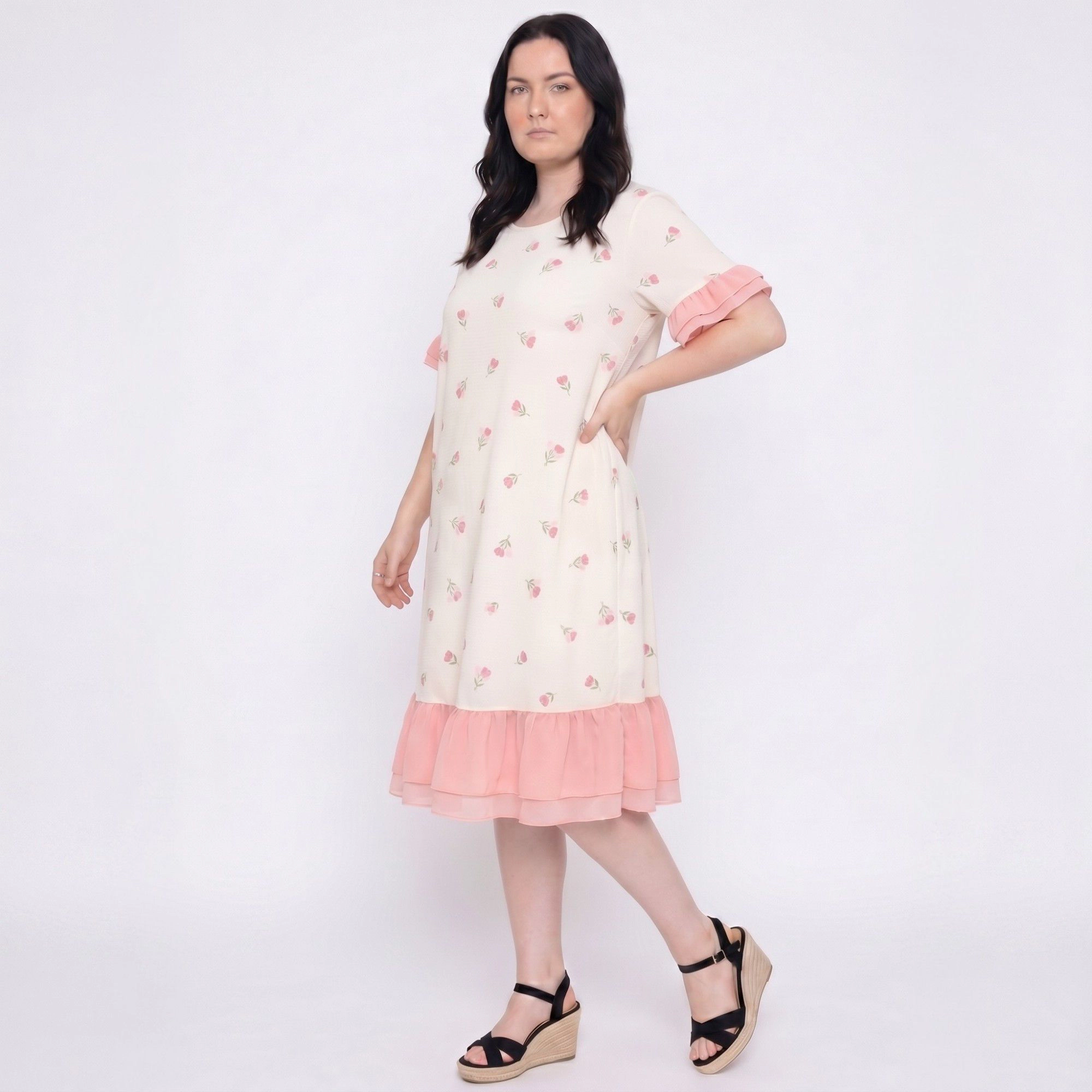 Anna-Kaci Women's Short Sleeve Floral Midi Nightgown Ruffle Trim Relaxed Sleep Dress
