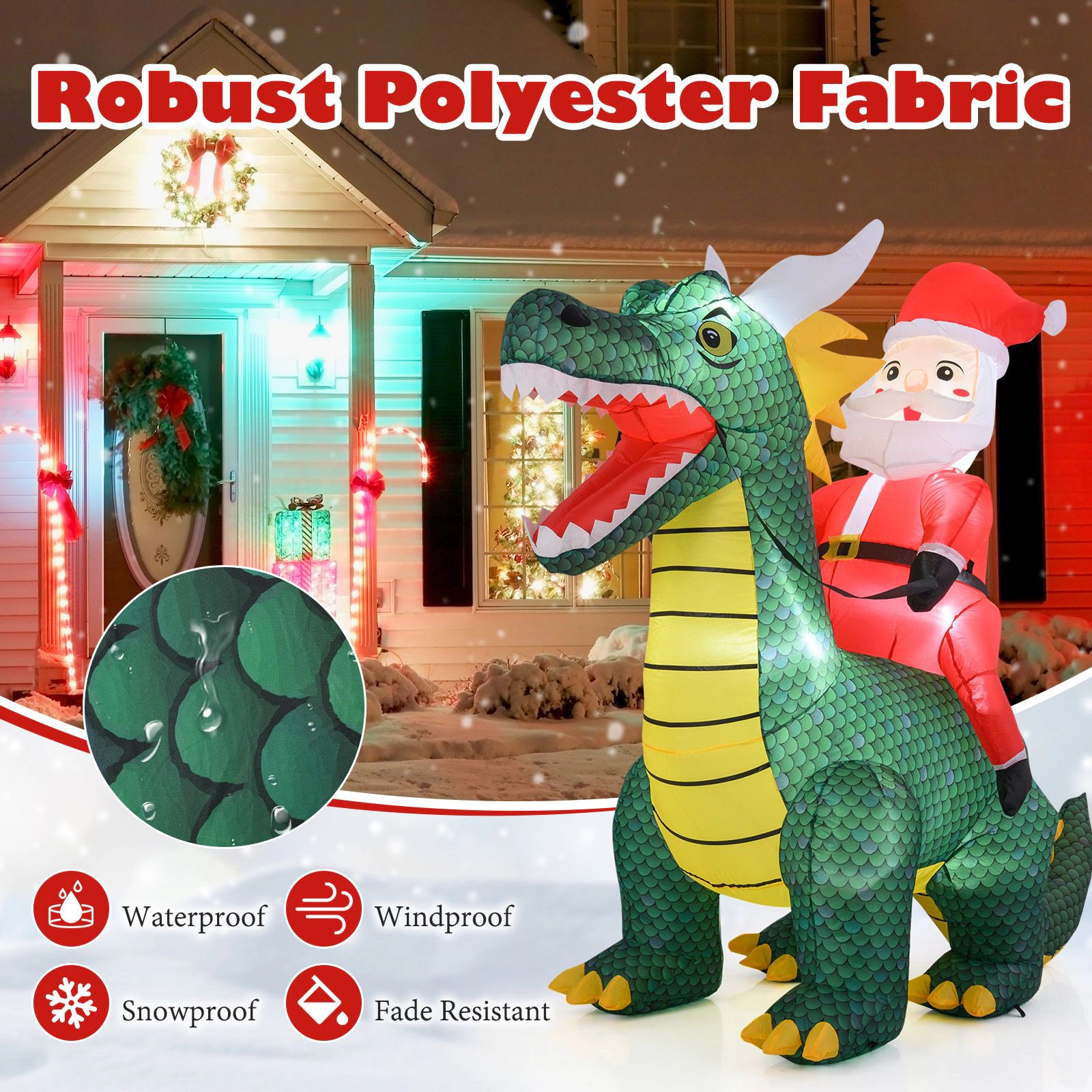 SlickBlue Unisex 6.7 Feet Lighted Inflatable Santa Riding Dinosaur