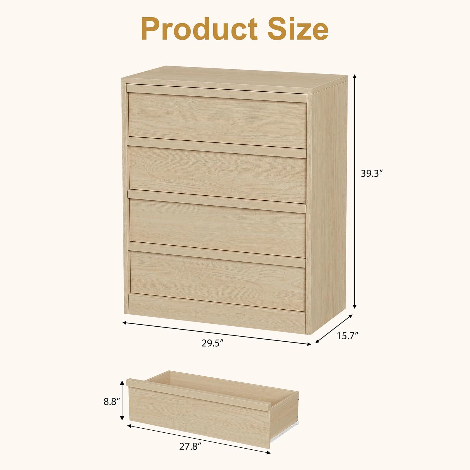 4 Drawer Tall Dresser Nightstand, Modern Small Chest with Storage for Bedroom, Nursery or Entryway