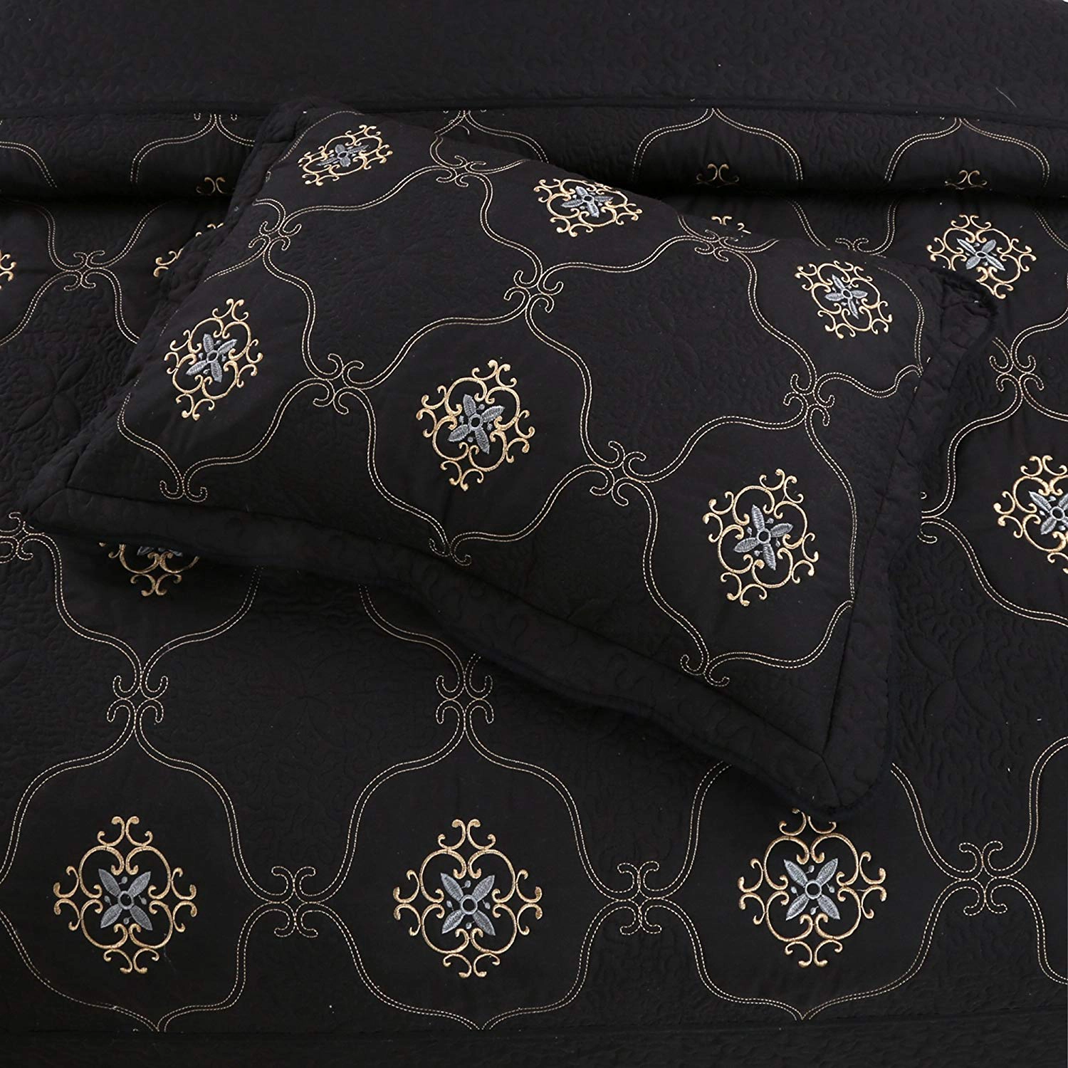 MarCielo 3 Pieces Luxury Embroidered Quilt Set Oversized Bedspread