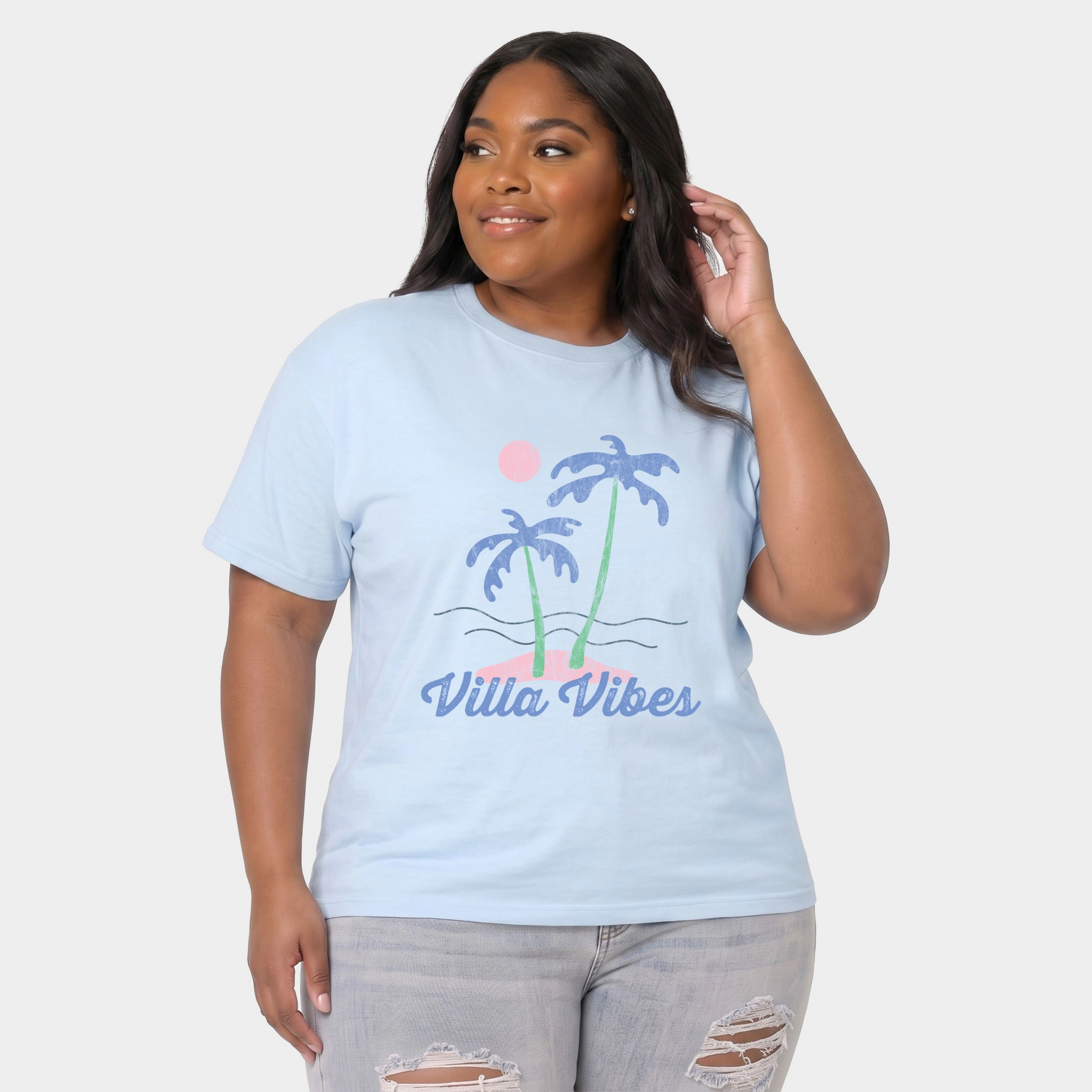 Simply Sage Market - Women's Plus Garment Dyed Tee Villa Vibes Palm Tree