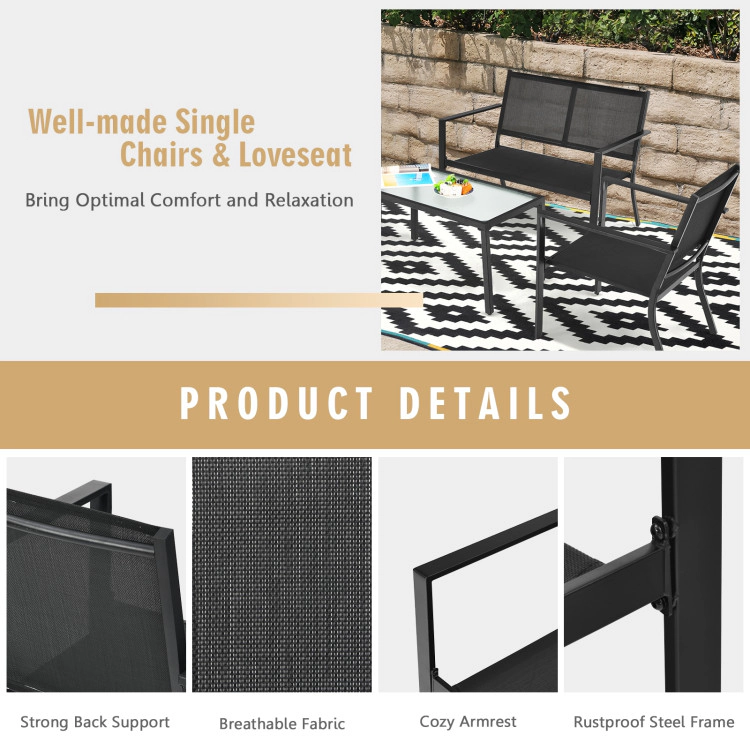 Hivvago 4 Pcs Patio Furniture Set Sofa Coffee Table Steel Frame Garden