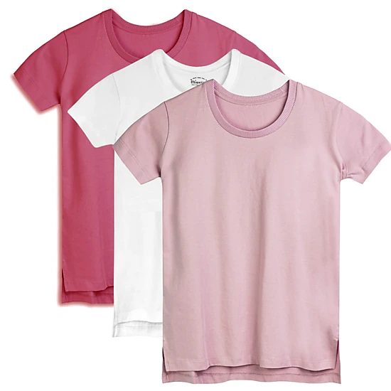 Mightly Girls Organic Cotton Extended Lenth Short Sleeve T-Shirts, 3pack