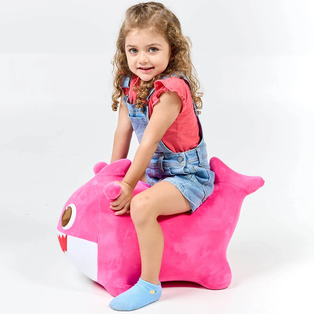 Pinkfong Kids Mommy Shark Musical Bouncy Ride-On Toy - Soft Plush Hopper with Iconic Song
