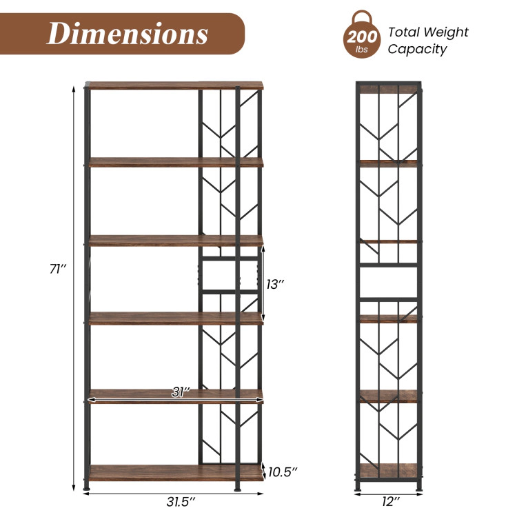 Hivvago 6-Tier Bookshelf Modern Geometric Bookcase with Heavy-duty Metal Frame and Anti-tipping Kits