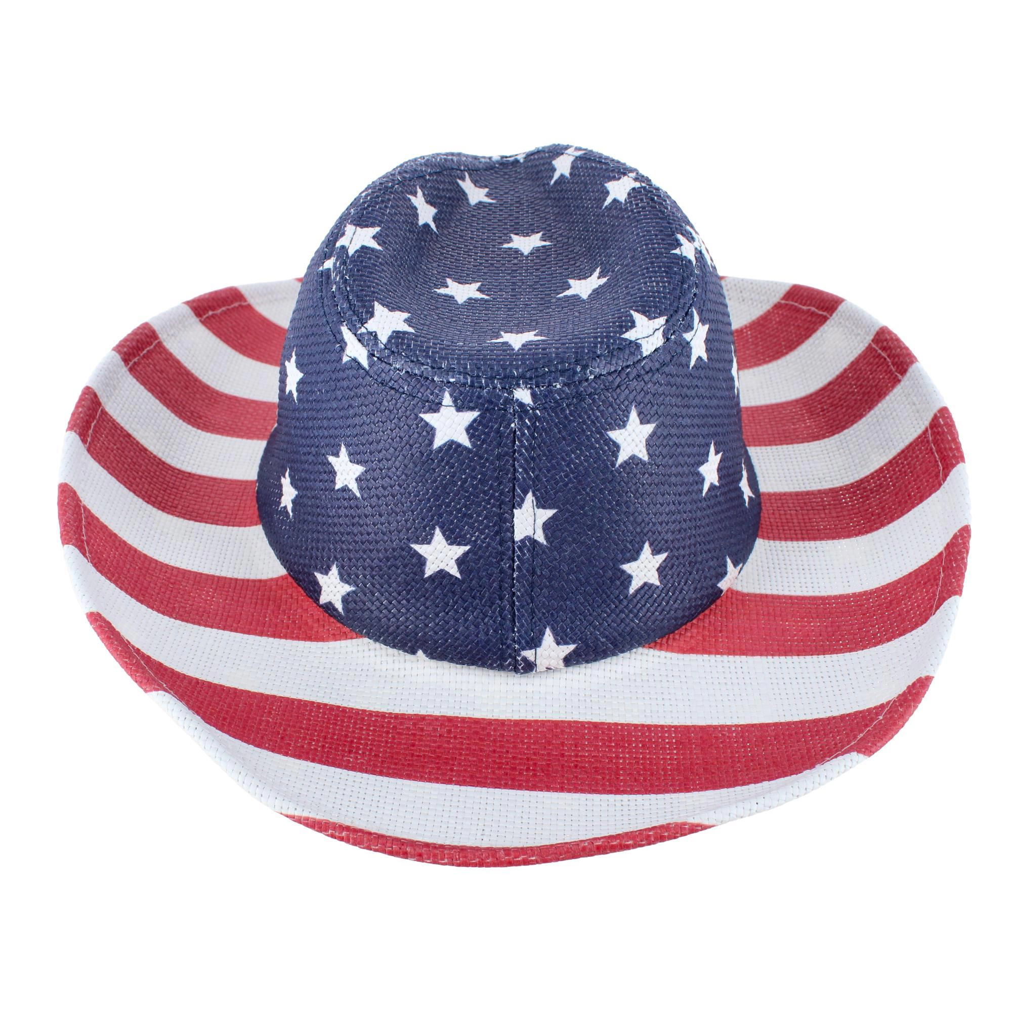 CTM Unisex Americana Stars and Stripes Cowboy Straw Hat