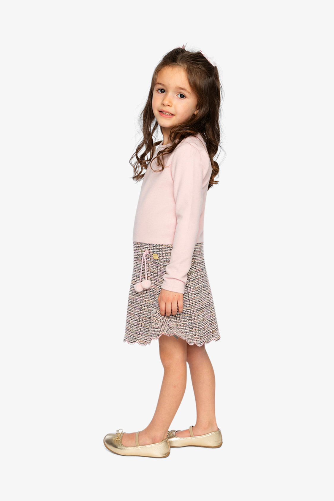 Deux par Girls Bi-Material Long Sleeve Knit A-Line Dress