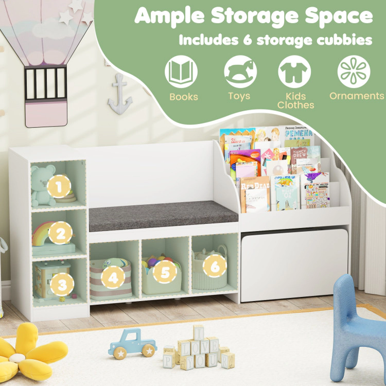Hivvago Kids Bookcase with Reading Nook 4-in-1 Standing Toy Organizer