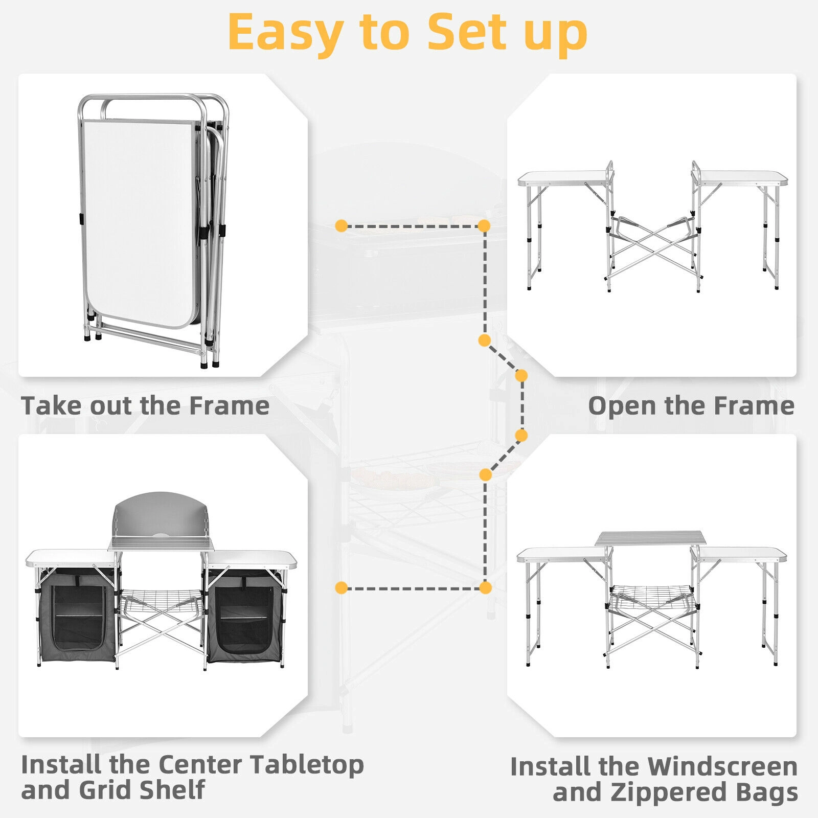 SUGIFT Gray Folding Camp Kitchen Table with Windscreen 68-in W 19-in D 43.5-in H 55-lb Tabletop Capacity