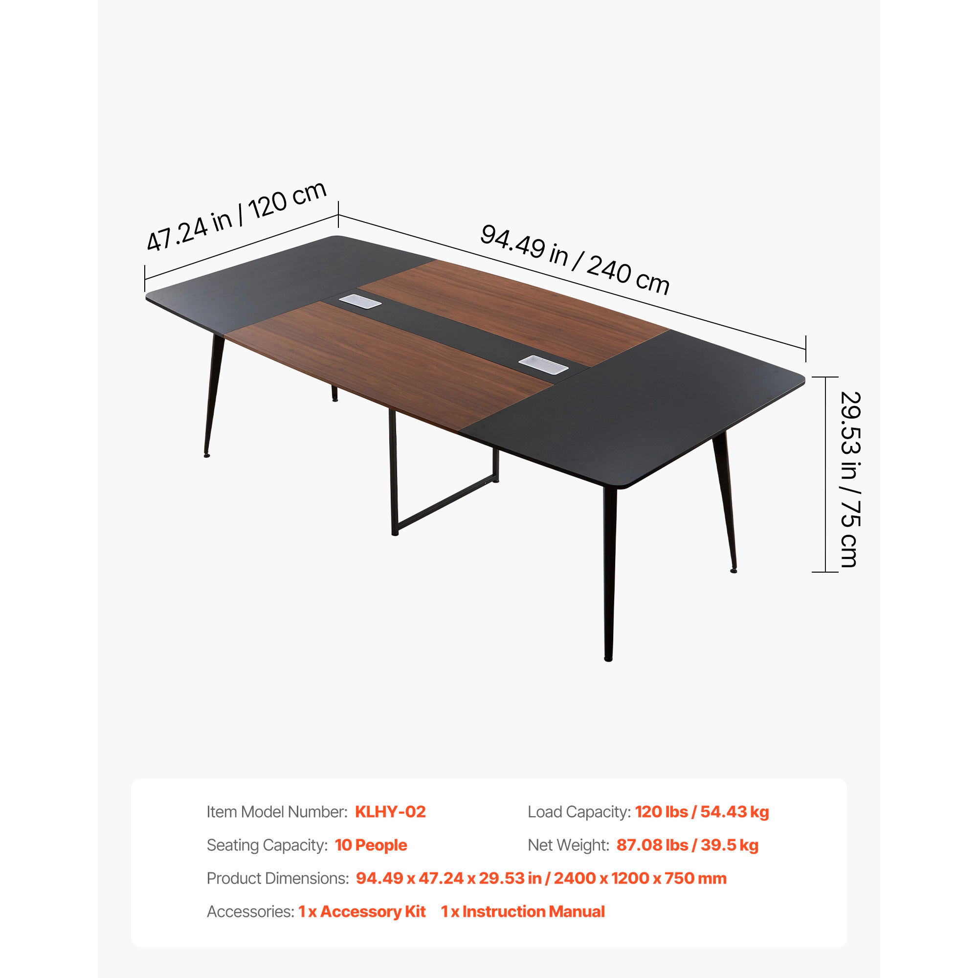 HONGGE Modern Office Meeting Desk with Metal Legs for Conference Room Easy Assembly Brown