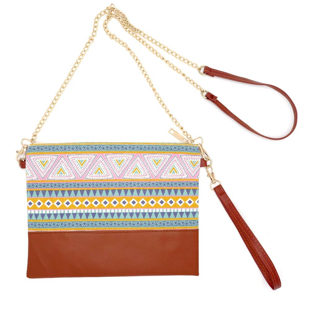 FASHNZFAB Aztec Patterned Wristlet Clutch / Crossbody Bag Yellow