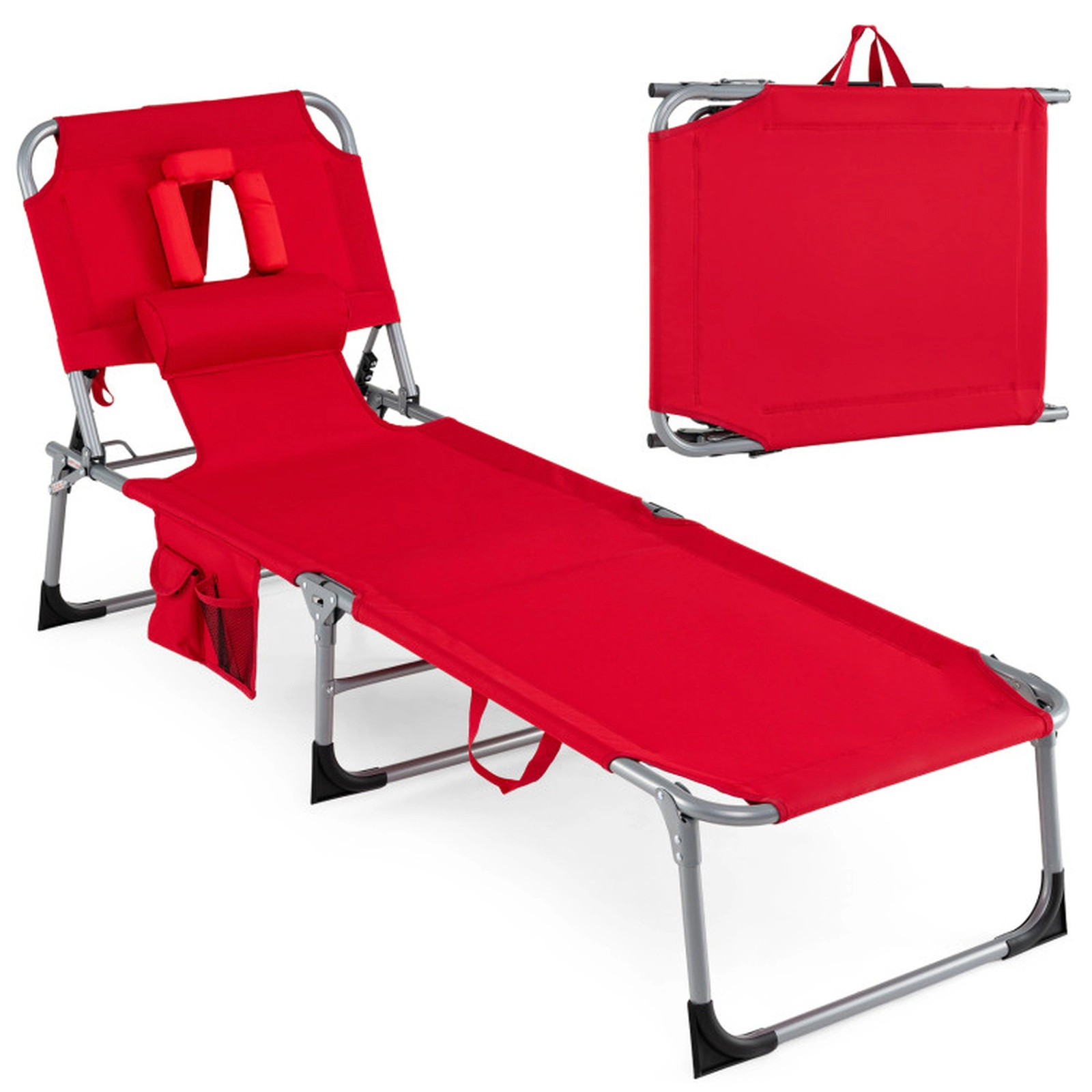 SUGIFT Adjustable Folding Tanning Chair with Face and Arm Holes 330-Lb Capacity 76-in Frame Oxford Cloth with Pillow