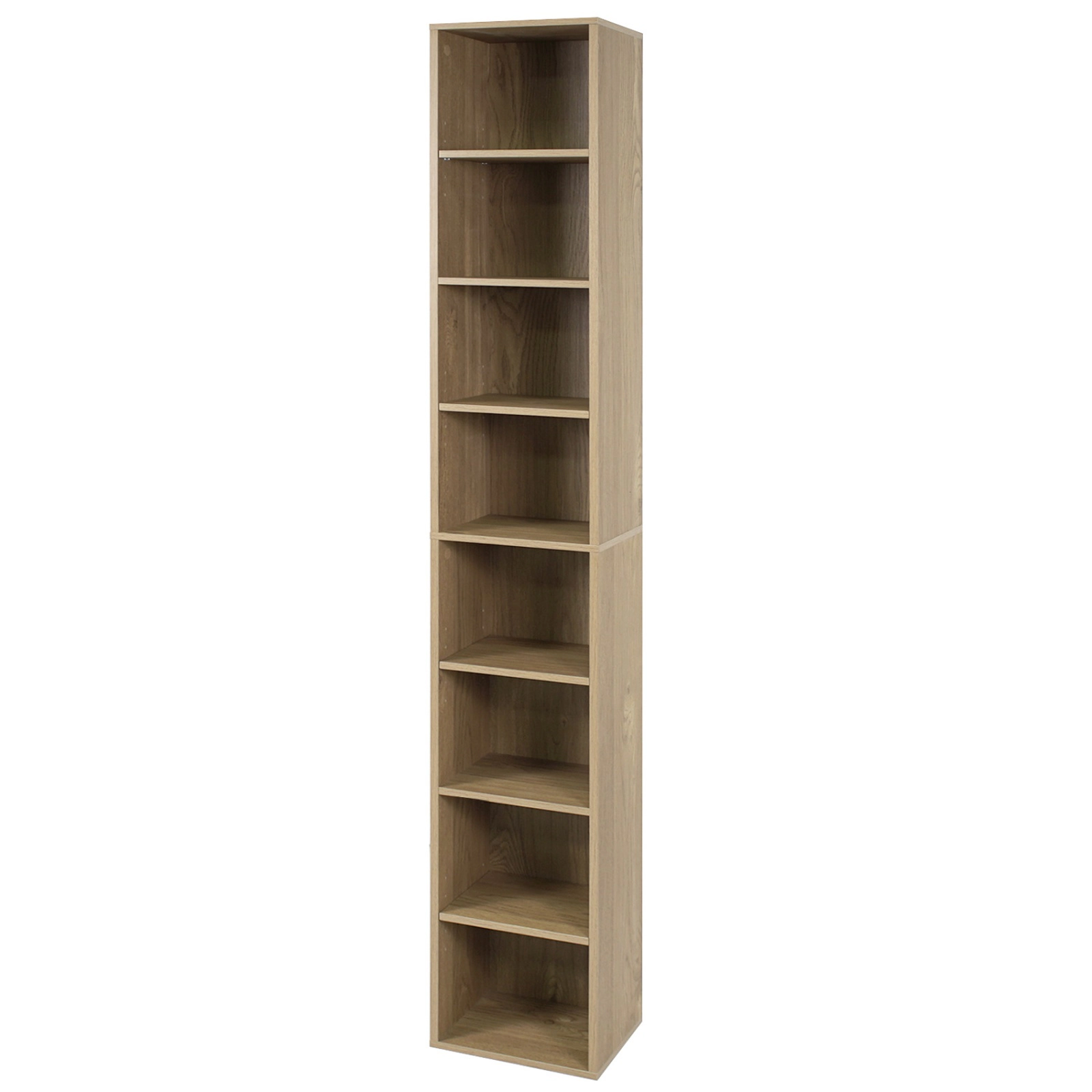 SUGIFT 8-Tier Natural 71-in Tall Narrow Bookshelf 12-in Wide with 4 Adjustable Shelves and Storage Cubes