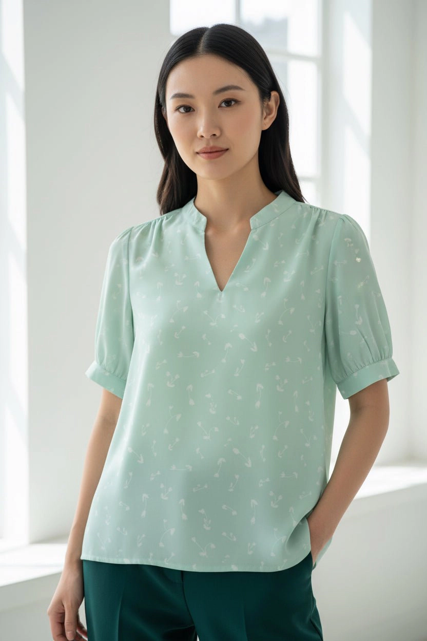 DressAtR Women's Round Split Neck Elbow Sleeve Pullover Blouse