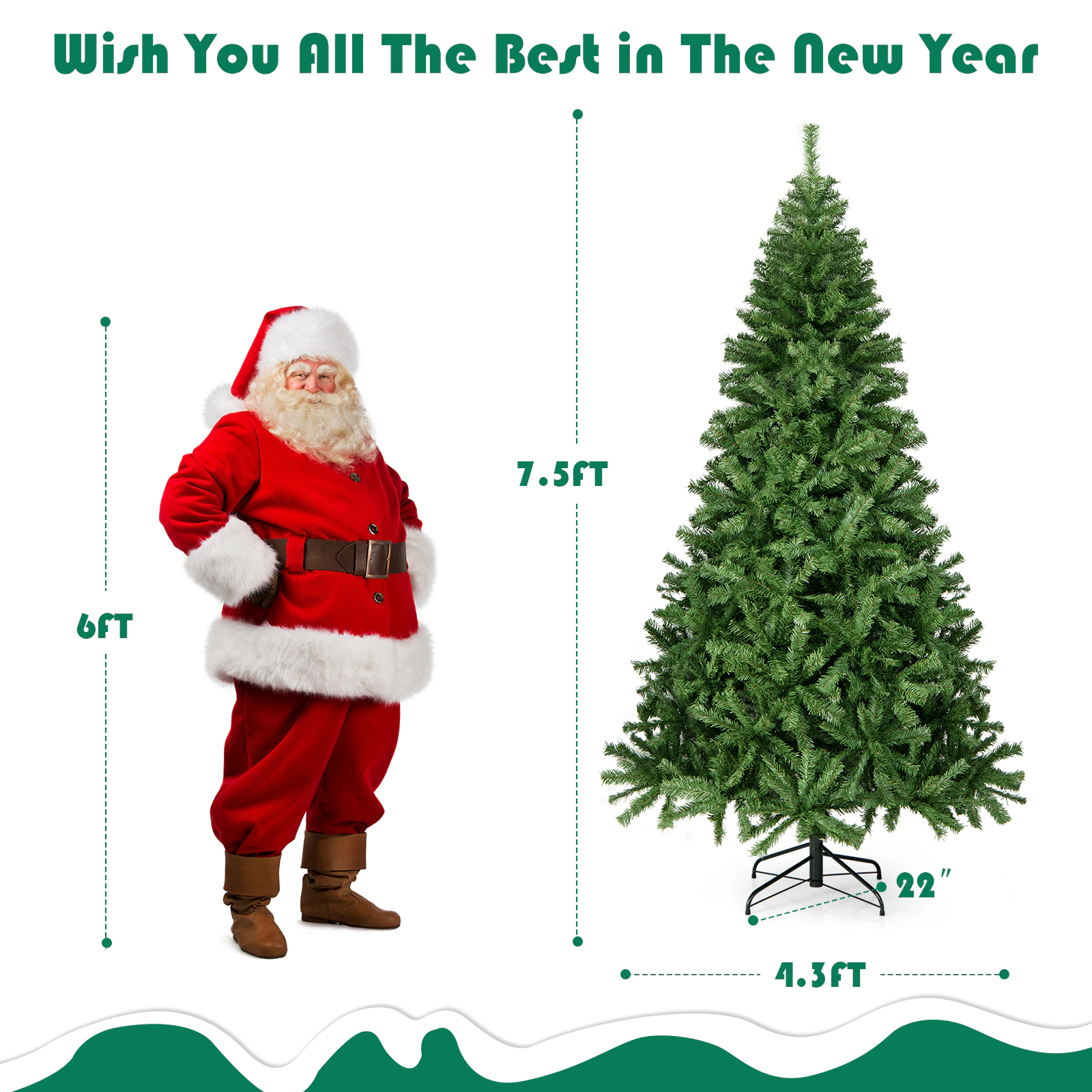 Costway 6FT/7.5FT/9FT PVC Christmas Tree Hinged Solid Metal Legs