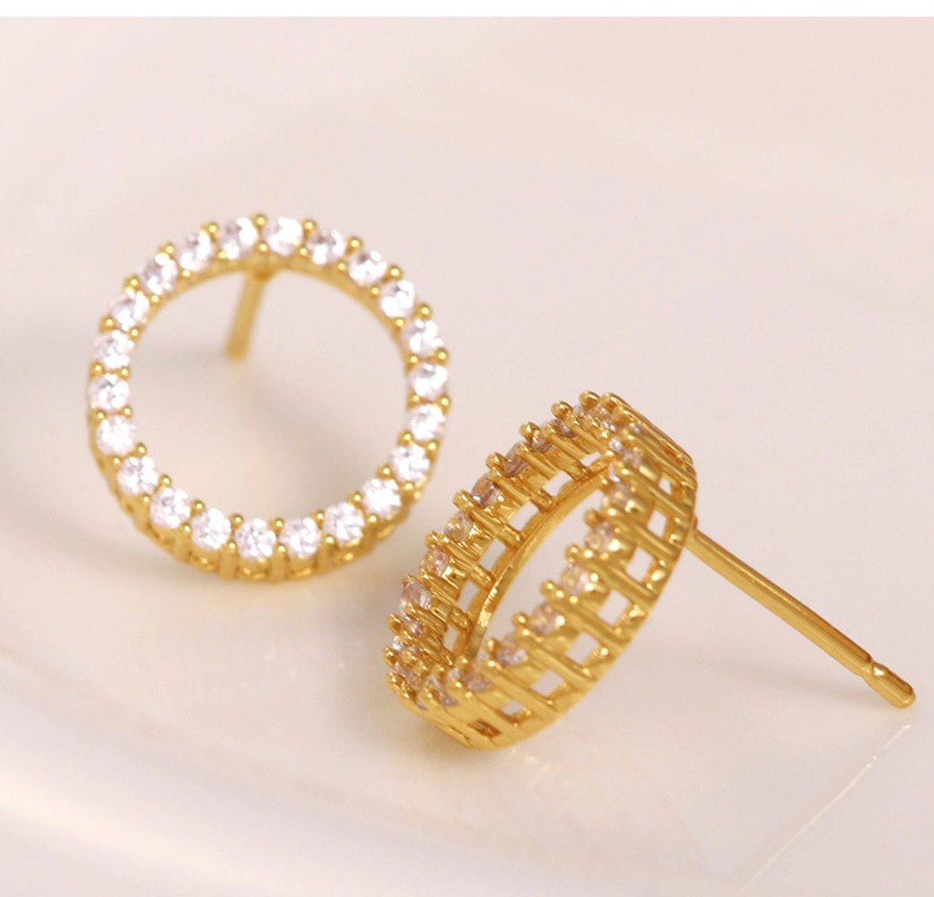 Double Row Cubic Zirconia Hollow Circle Stud Earring