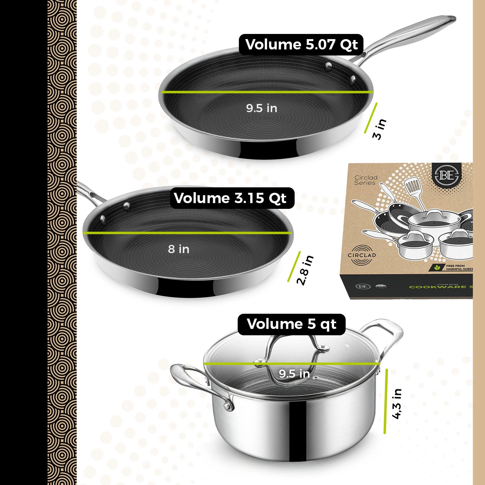 BE - LIVING CIRCLAD Series 12-Piece Nonstick Cookware Set