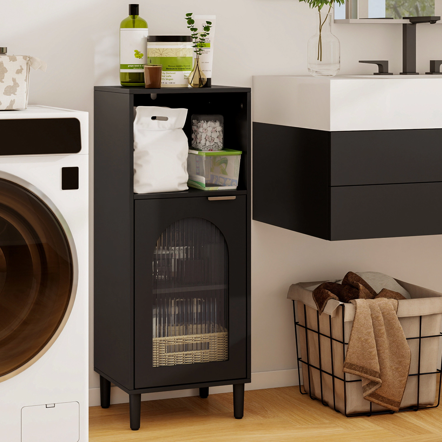 SlickBlue Bathroom Storage Cabinet with Glass Door and Shelf