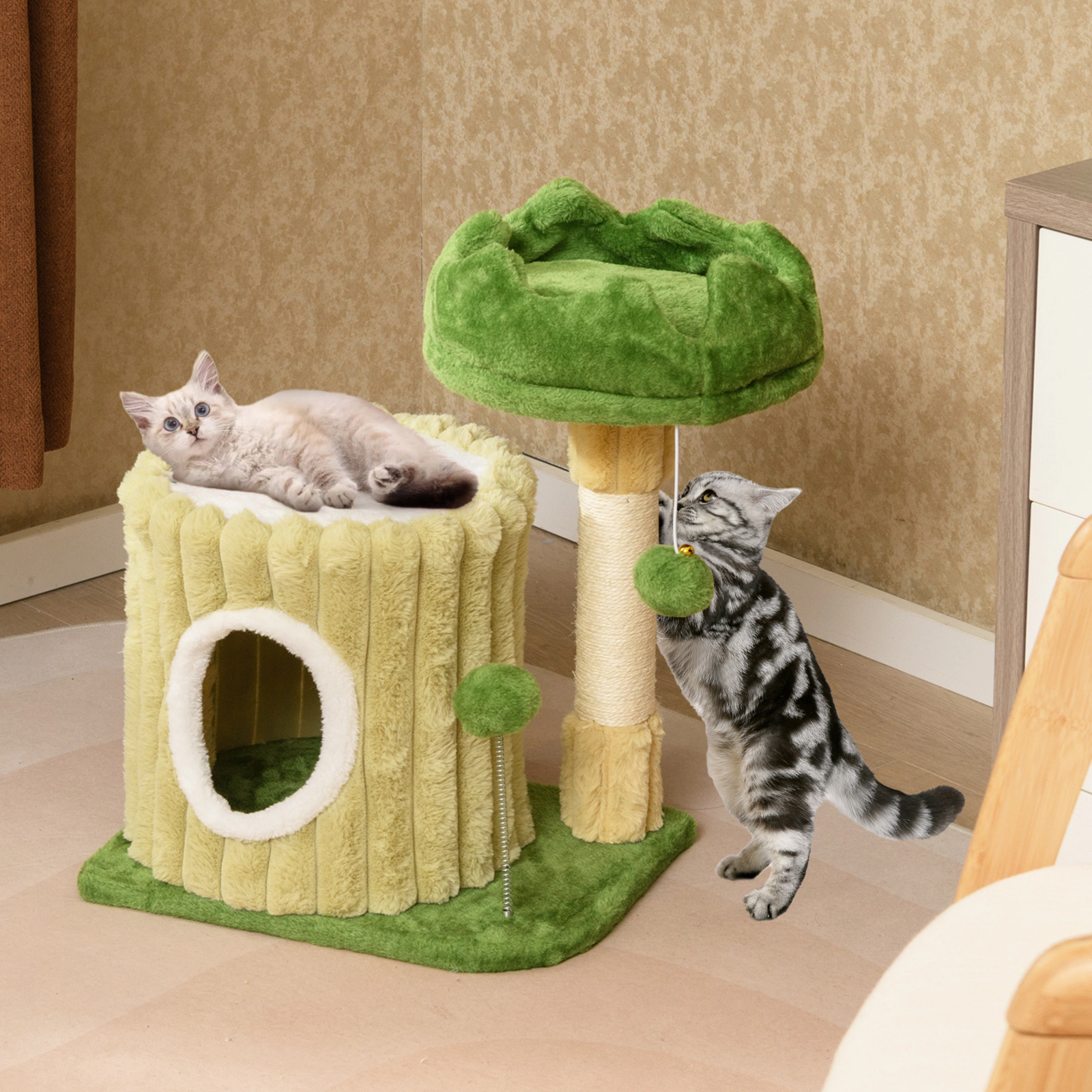 SlickBlue Plush Cat Activity Tree with Condo and Hanging Toys