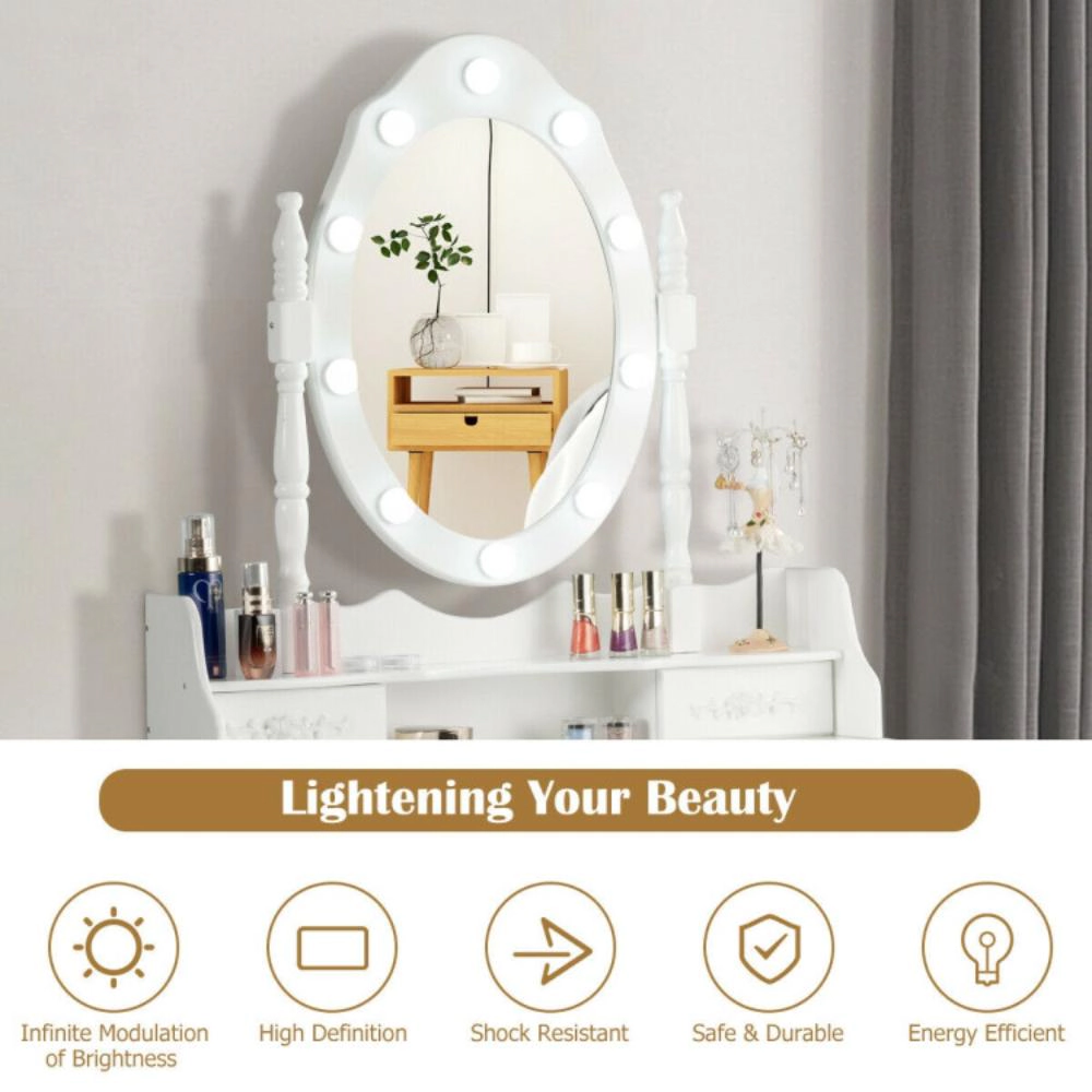 Hivvago Makeup Vanity Dressing Table Set With Dimmable Bulbs Cushioned Stool