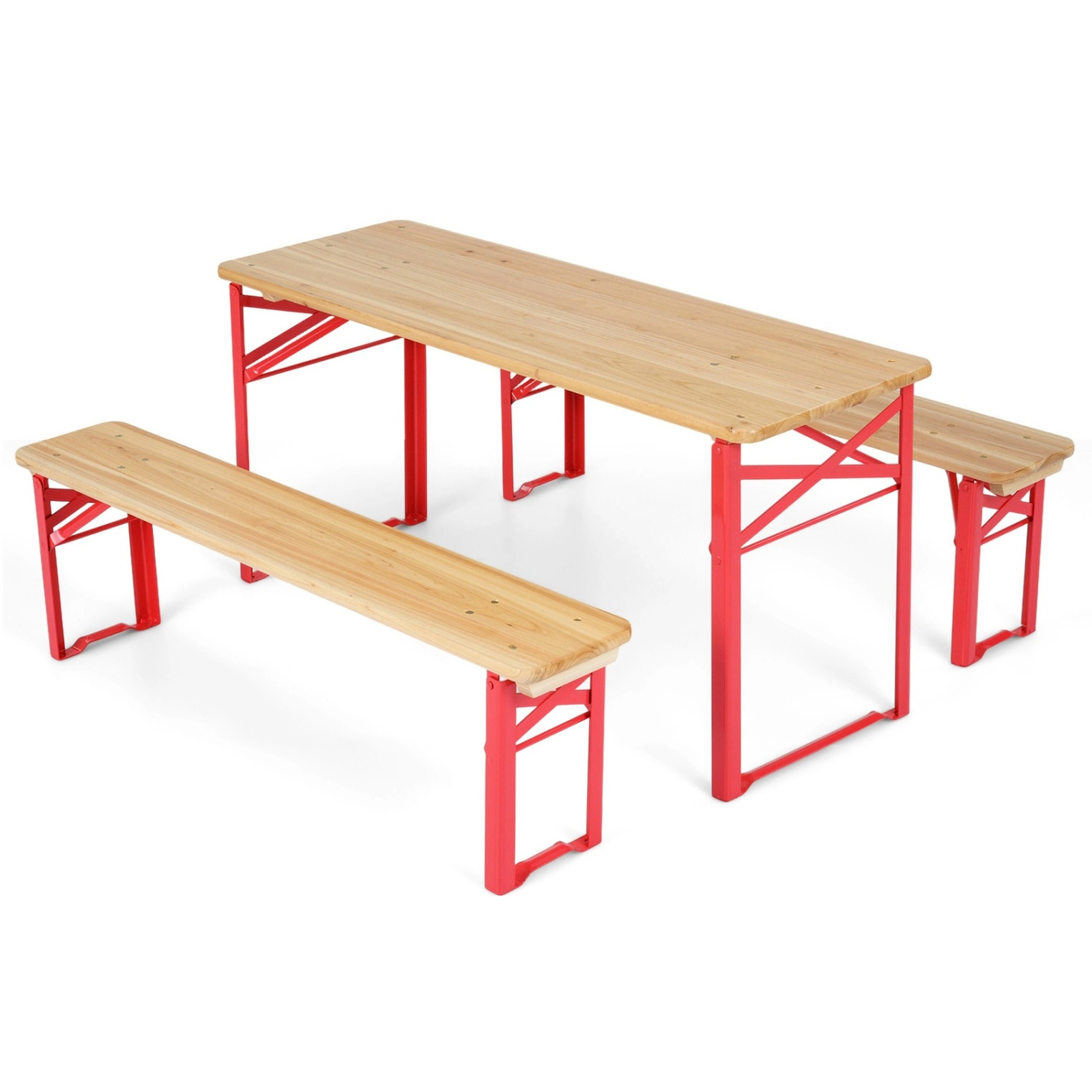 SUGIFT Folding Kids Picnic Table and Bench Set 110-lb Table 330-lb Bench Capacity Ages 3-8 Red and Natural