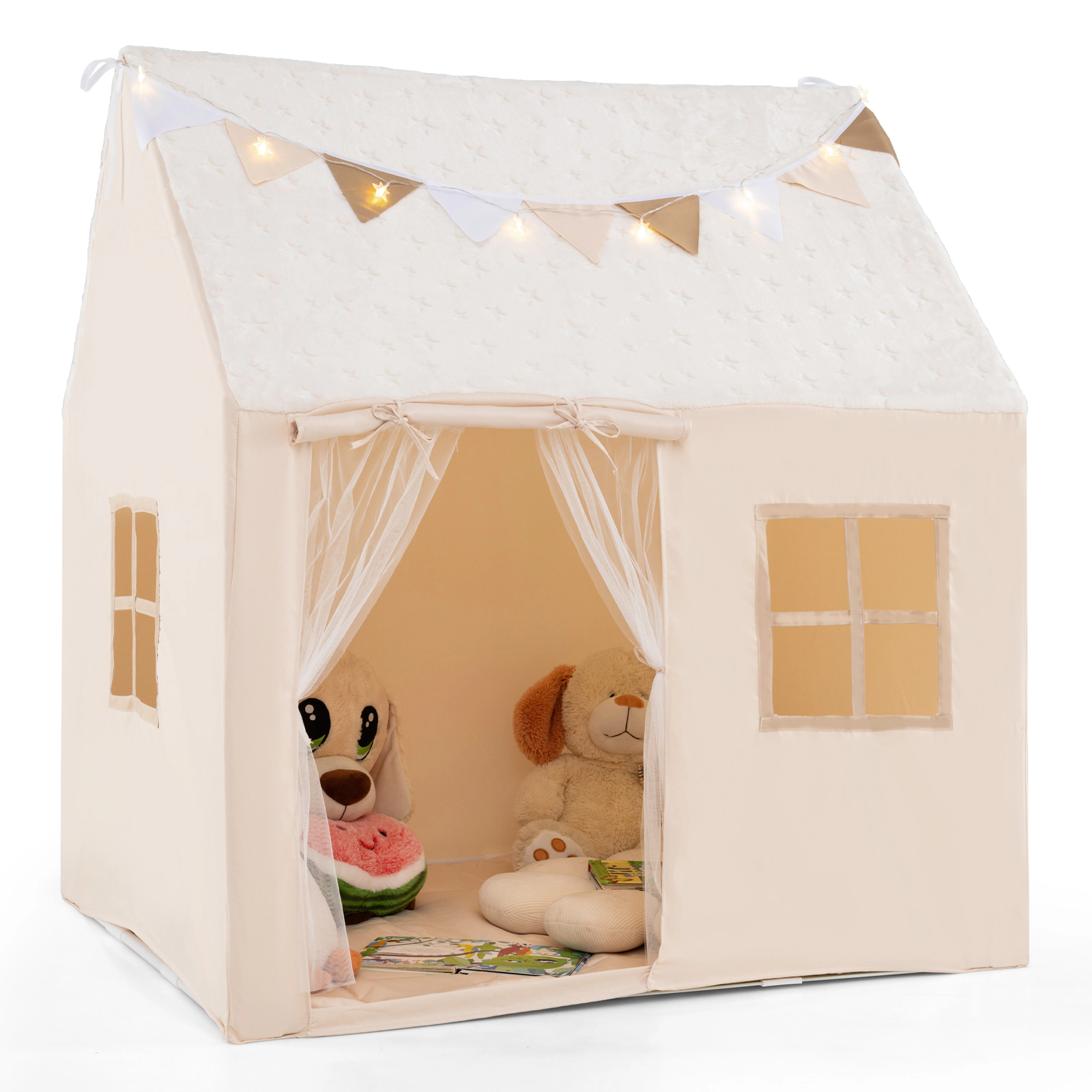 Slickblue Children Playhouse Tent with Warm Lights and Flags