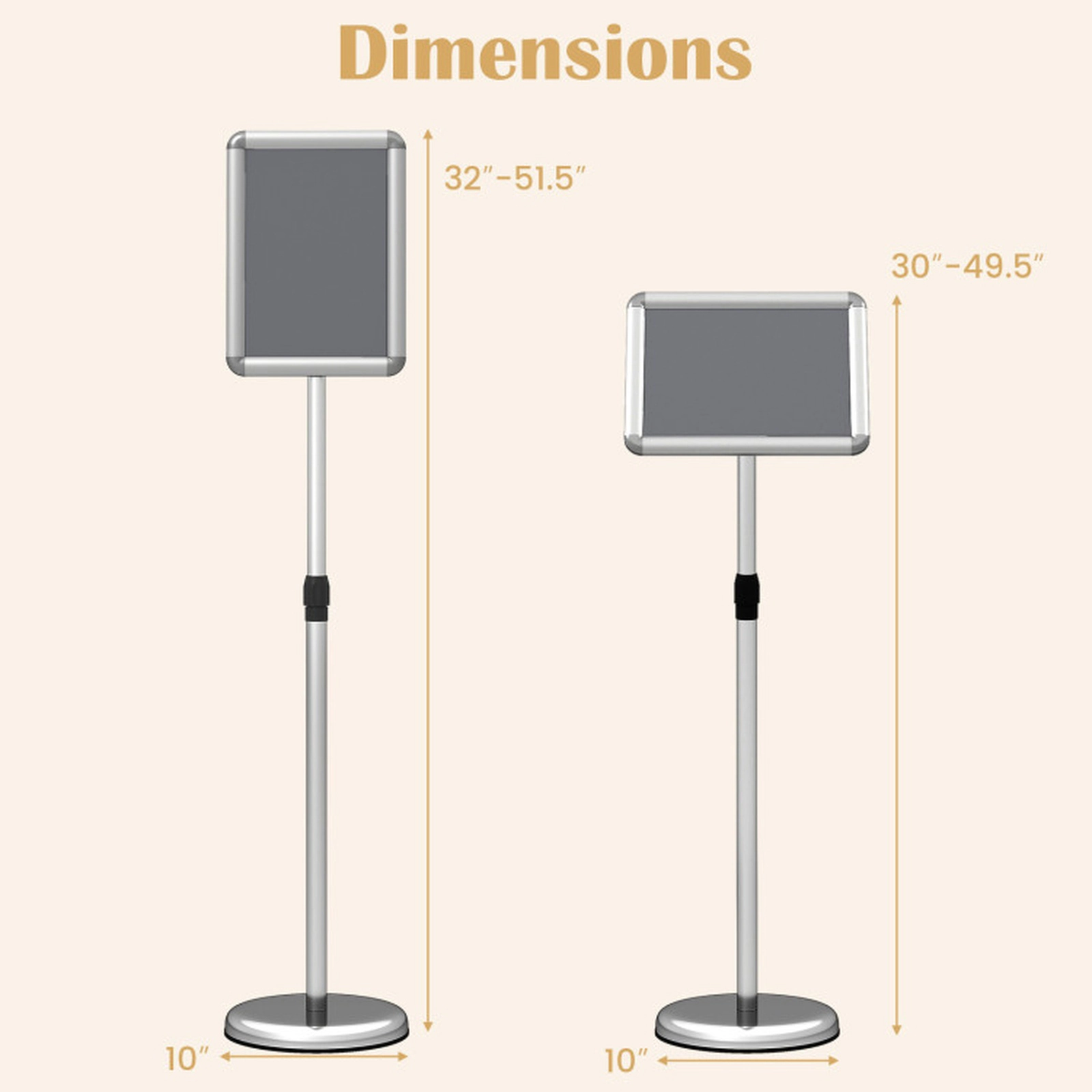SUGIFT 8.5-in x 11-in Snap-Open Frame 360-Degree Rotating Floor Sign Holder Stand 32-in to 51.5-in Height Silver
