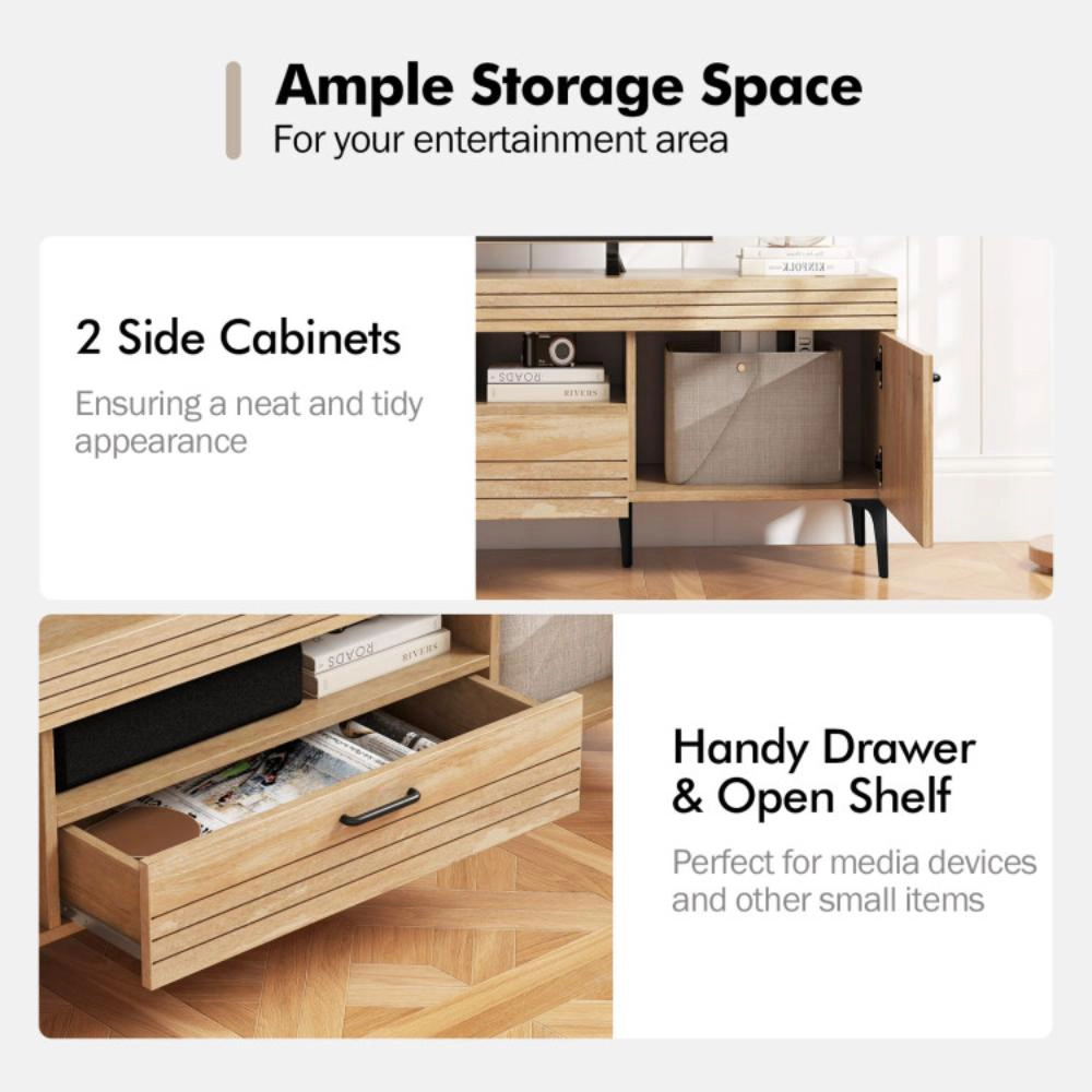 Hivvago Tv Stand With 2 Cabinets And Storage Drawer For 65 Inches Tvs-Oak