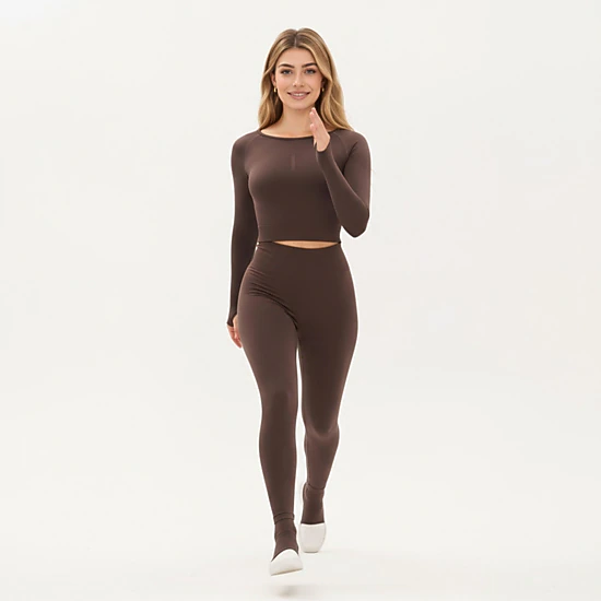 Anna-Kaci Women's Seamless Long Sleeve Cropped Top with Thumbhole Cuffs and Fitted Waistband