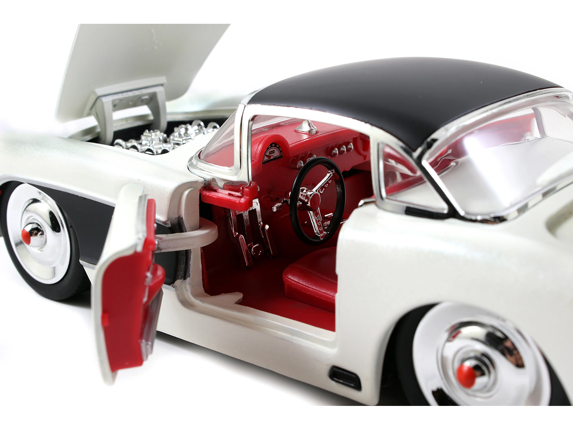 Jada 1957 Chevrolet Corvette Satin Cream Metallic with Matt Black Top and Side 1/24 Diecast Model Car by Jada