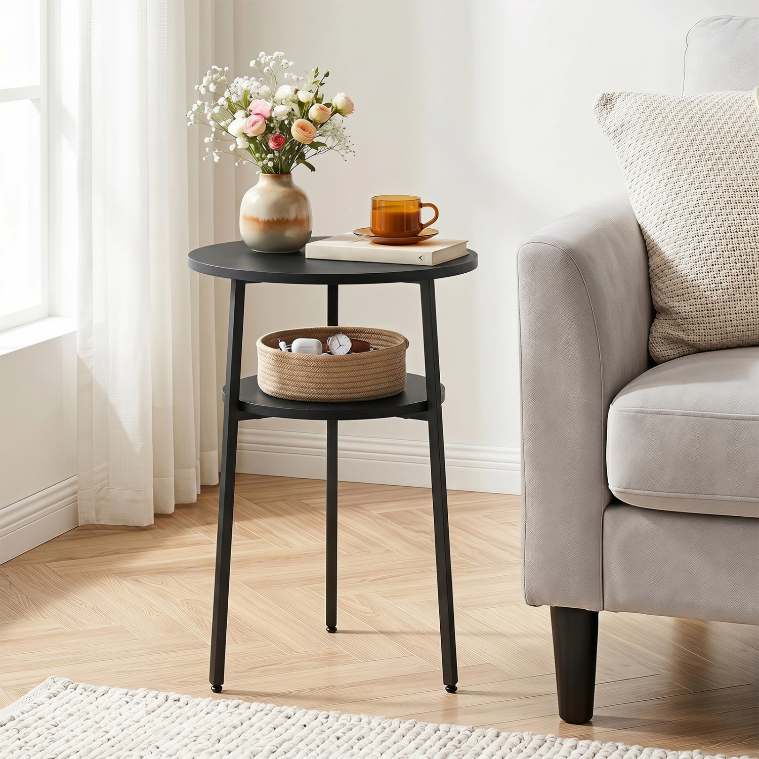 Glintex Round 2-Tier Side Table with Metal Frame and 90-Lb Tabletop