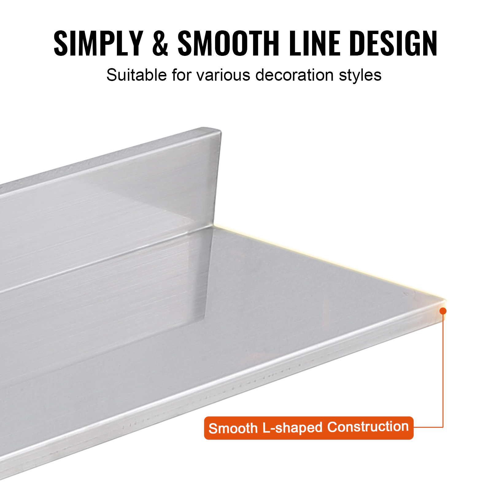 HONGGE Stainless Steel Floating Wall Shelf, Set of 2, 8.6 x 30 Inch with Backsplash, Holds 44 lbs